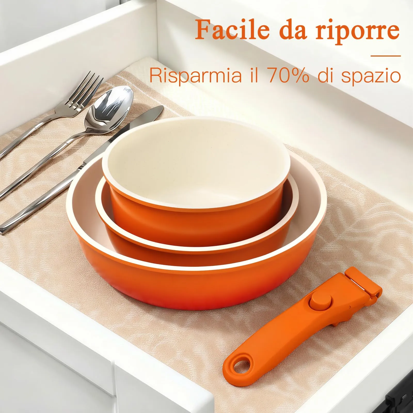 GiPP Set di Padelle Antiaderenti Compatibile Induzione, 5 Pezzi, Arancione - immagine 6