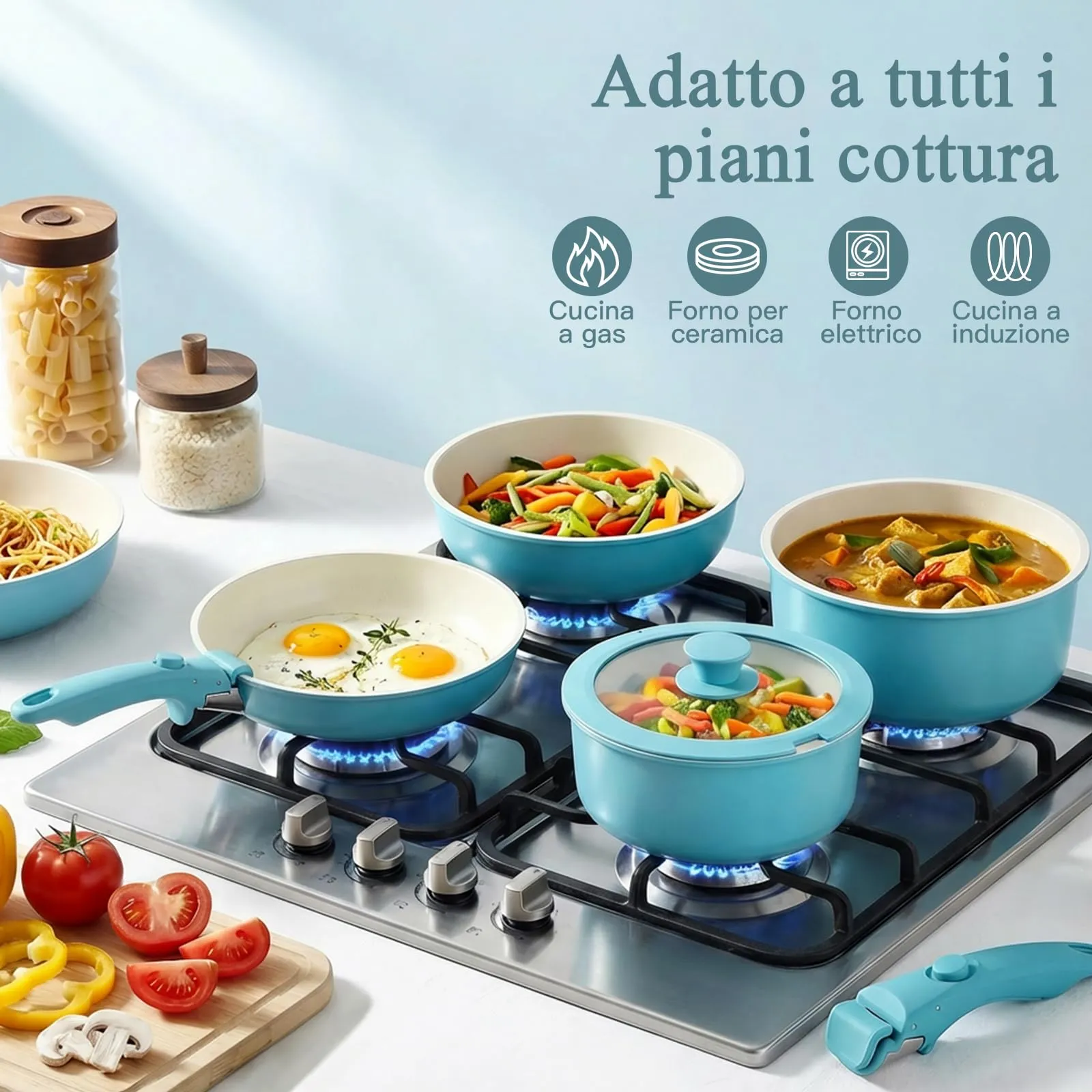 GiPP Set di Padelle Antiaderente 5 Pezzi, Compatibile Induzione, Blu - immagine 3