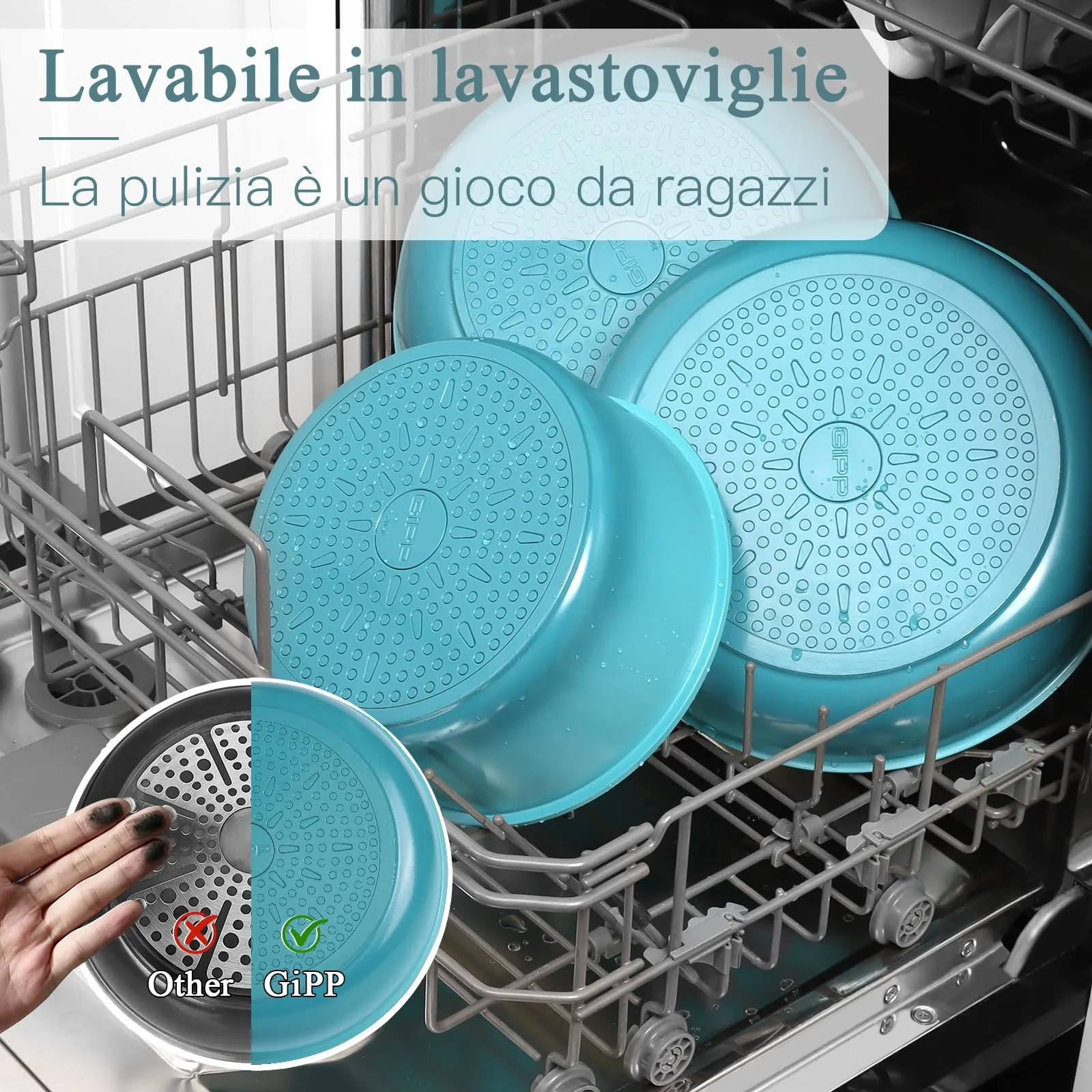 GiPP Set di Padelle Antiaderente 5 Pezzi, Compatibile Induzione, Blu - immagine 4