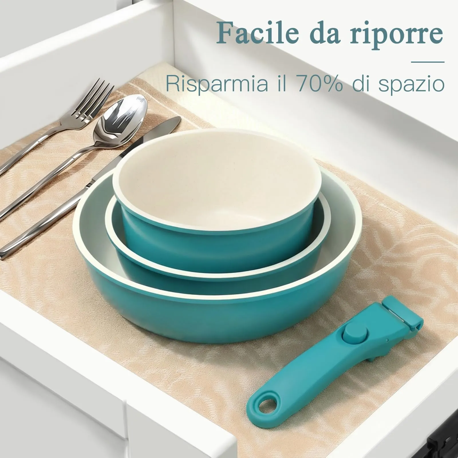 GiPP Set di Padelle Antiaderente 5 Pezzi, Compatibile Induzione, Blu - immagine 5