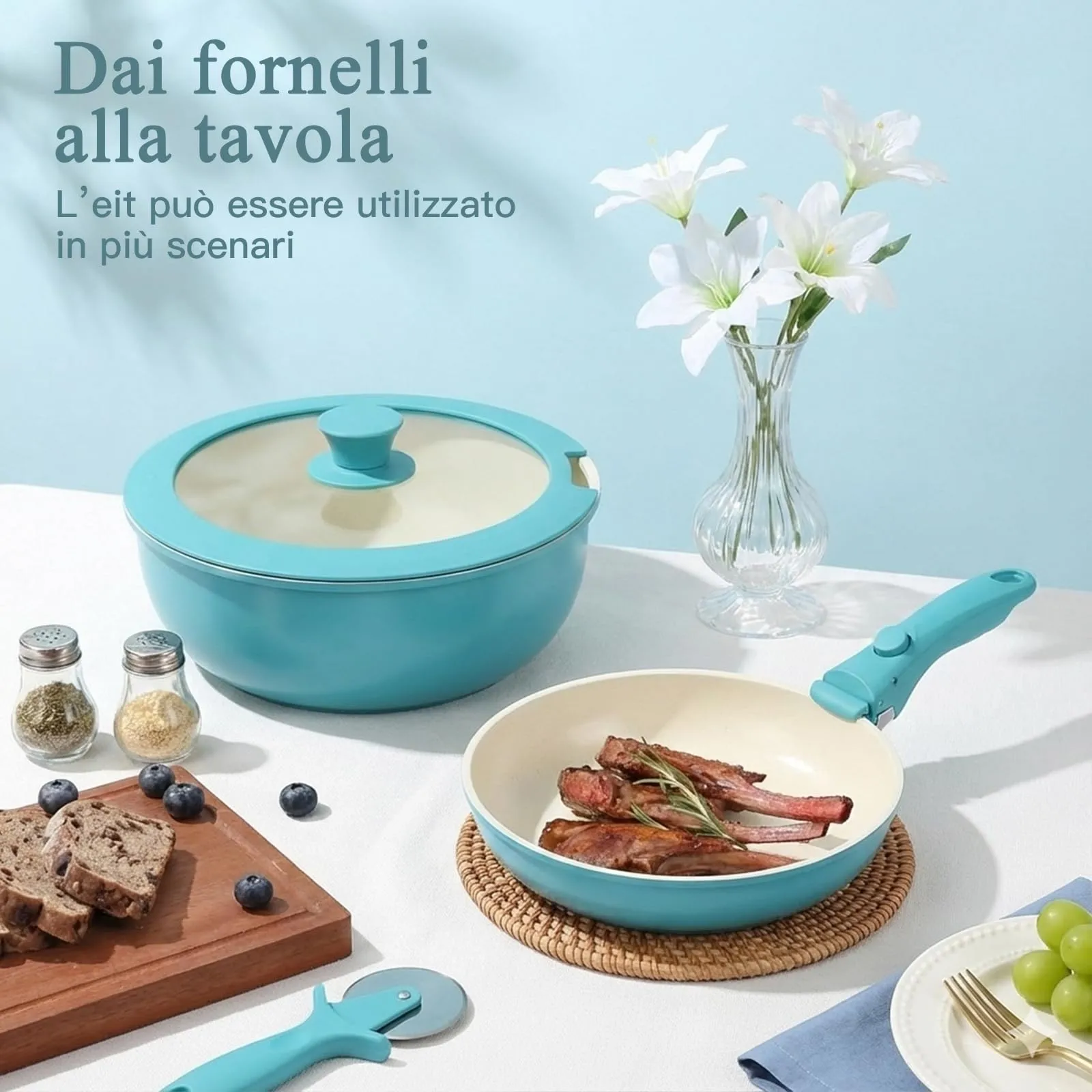 GiPP Set di Padelle Antiaderente 5 Pezzi, Compatibile Induzione, Blu - immagine 7