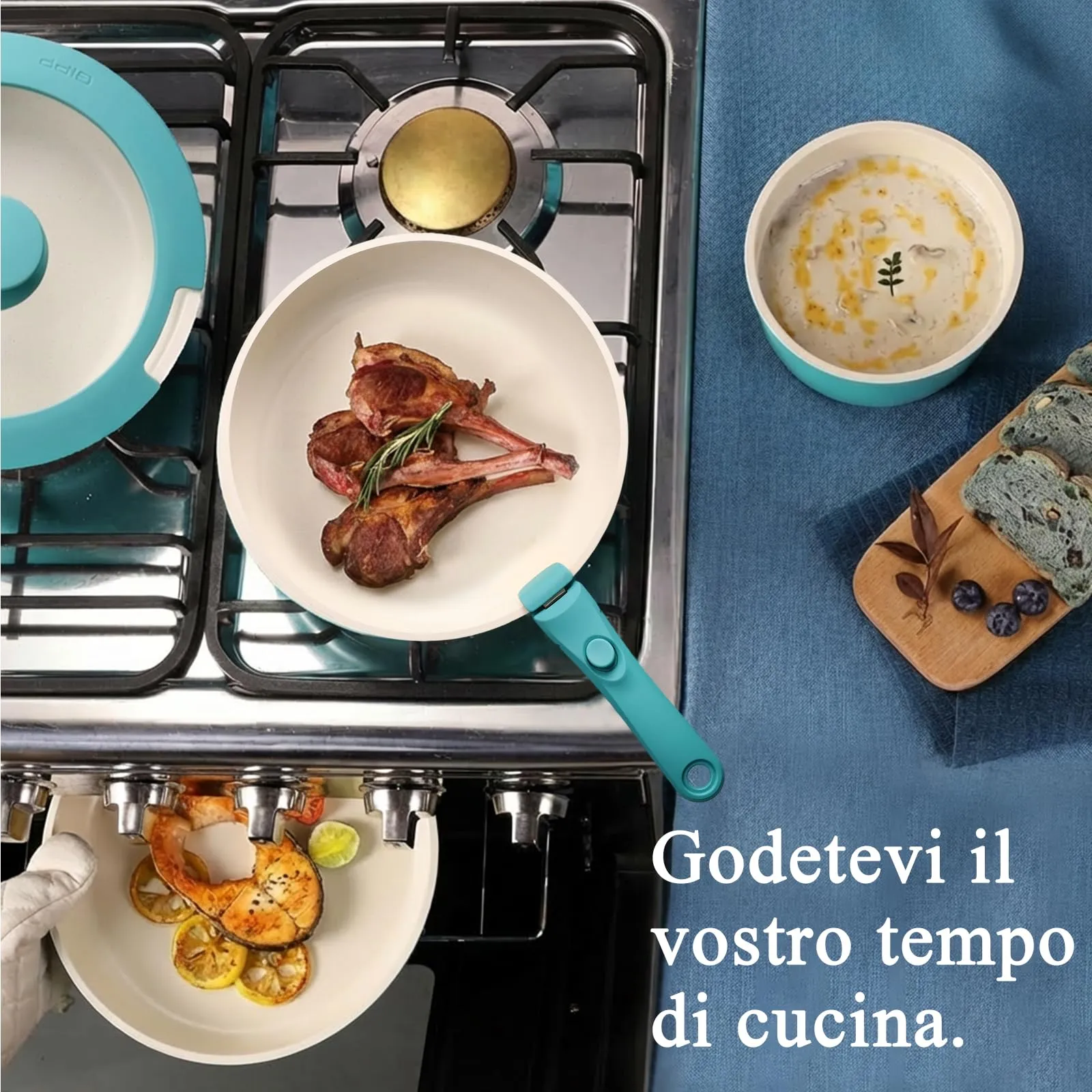 GiPP Set di Padelle Antiaderente 5 Pezzi, Compatibile Induzione, Blu - immagine 8