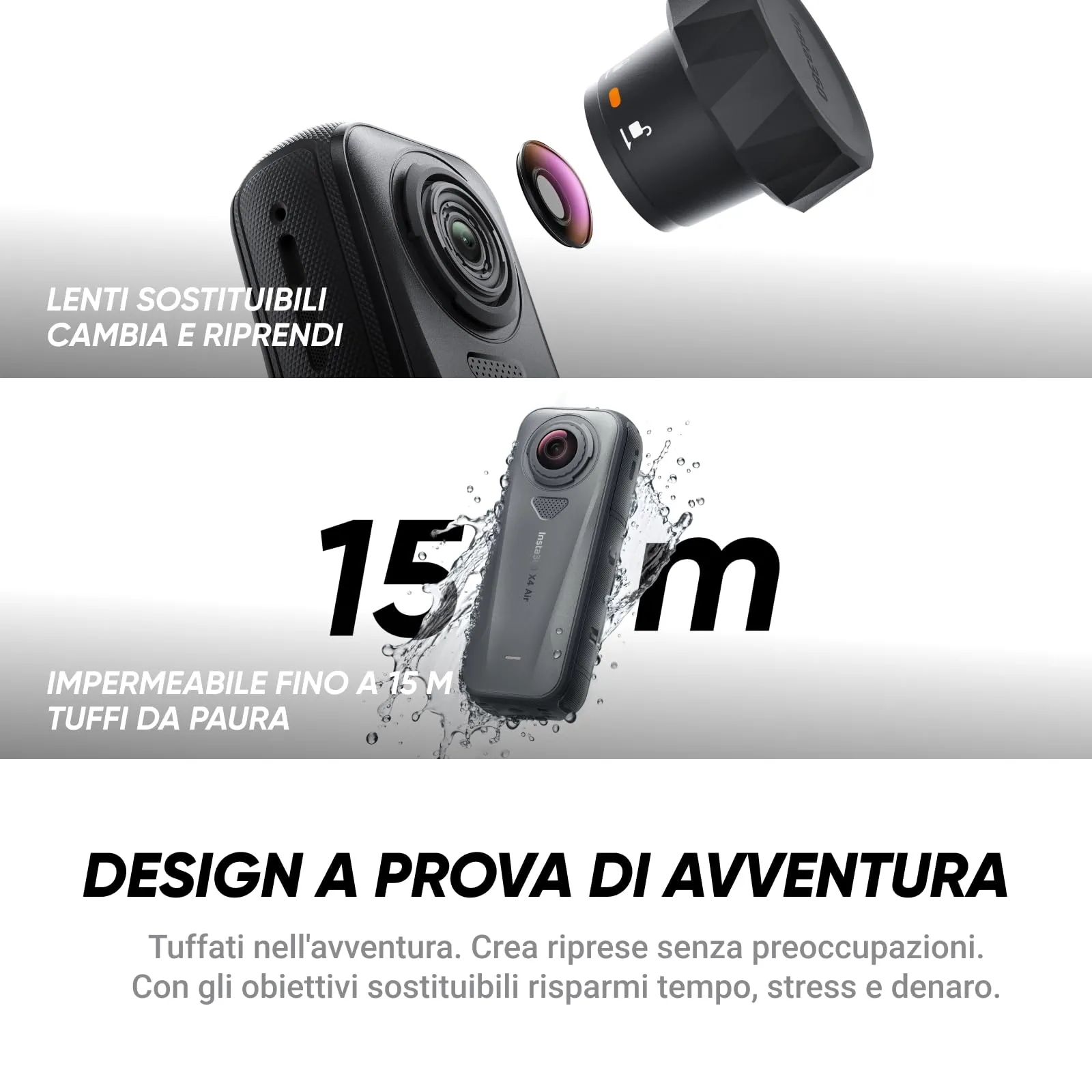 Insta360 X4 Air Pack Ski Nero Grafite - Videocamera 8K 360 con Selfie Stick Invisibile e Supporto per Sci - immagine 7