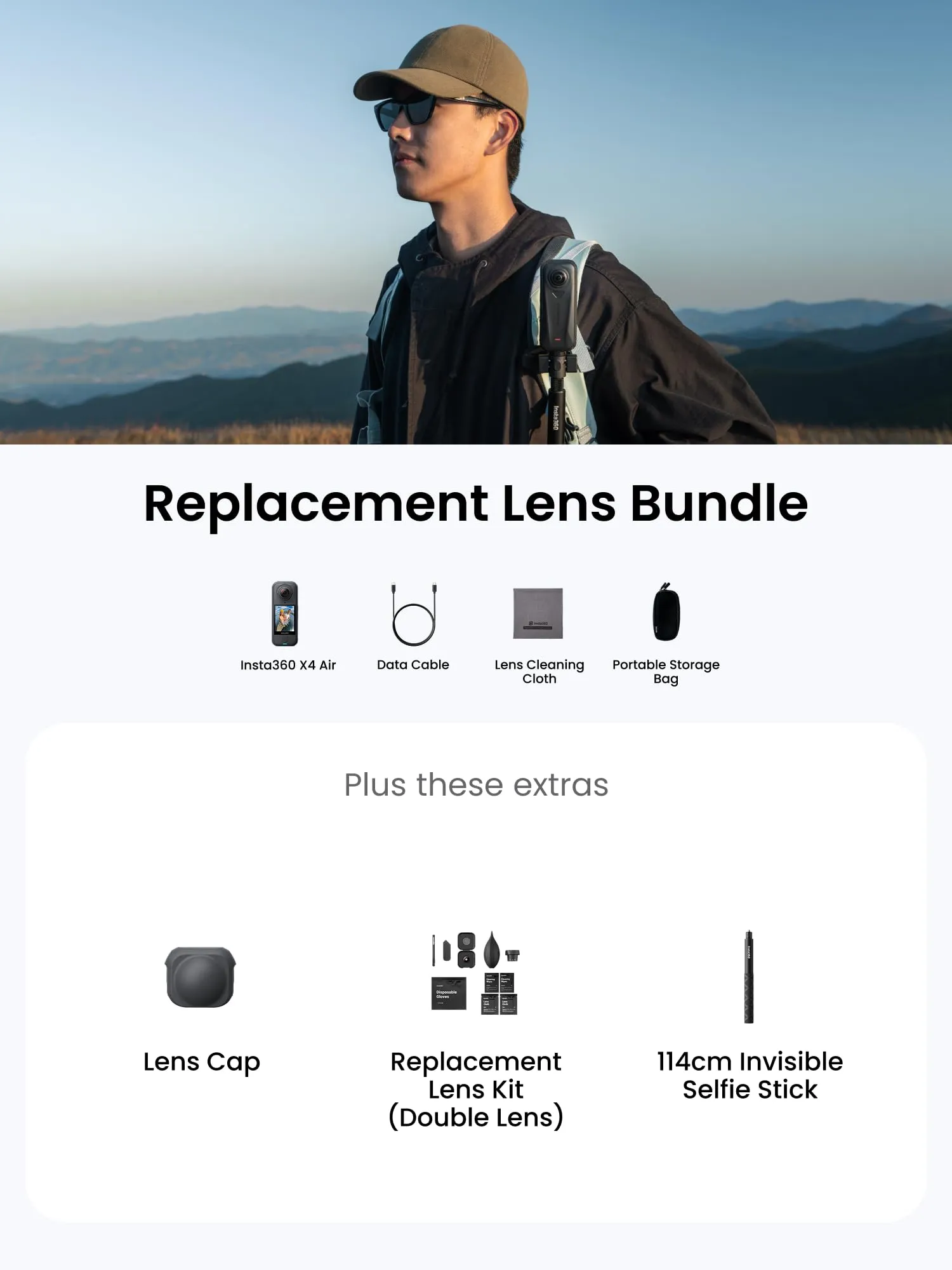 Insta360 X4 Air Pack Nero Grafite - Videocamera 8K 360 con Selfie Stick Invisibile e Kit Sostituzione Obiettivo - immagine 2