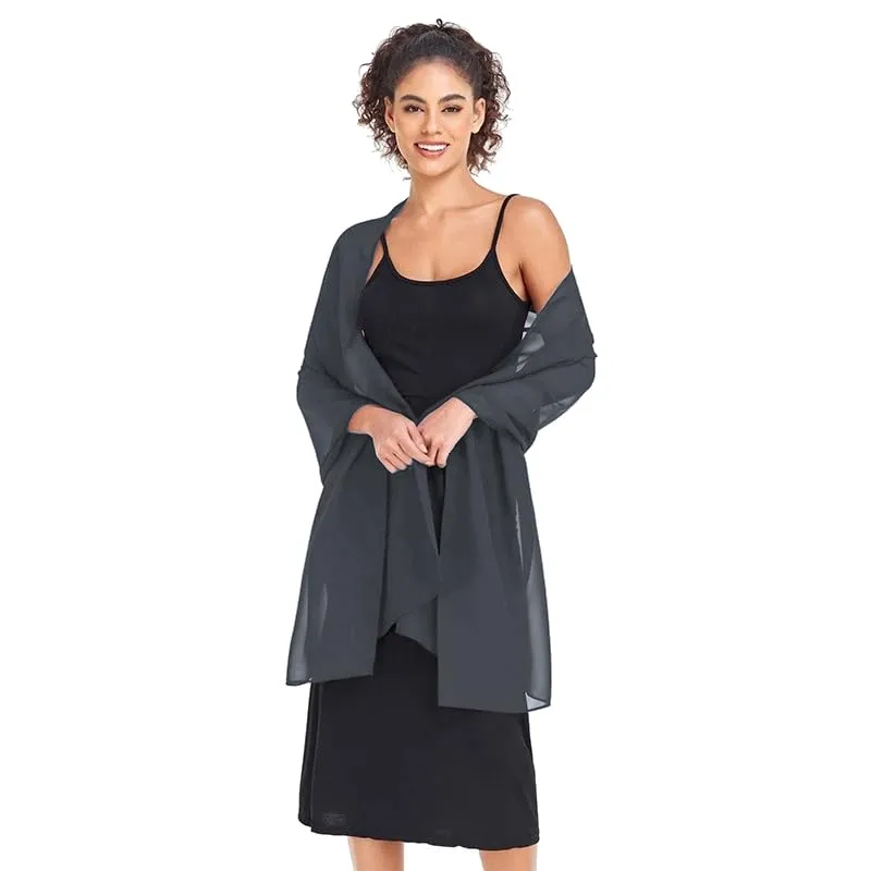 Van Der Rich Stola in Mussola di Seta Foulard Scialle Leggero Donna - Grigio Scuro - immagine 4