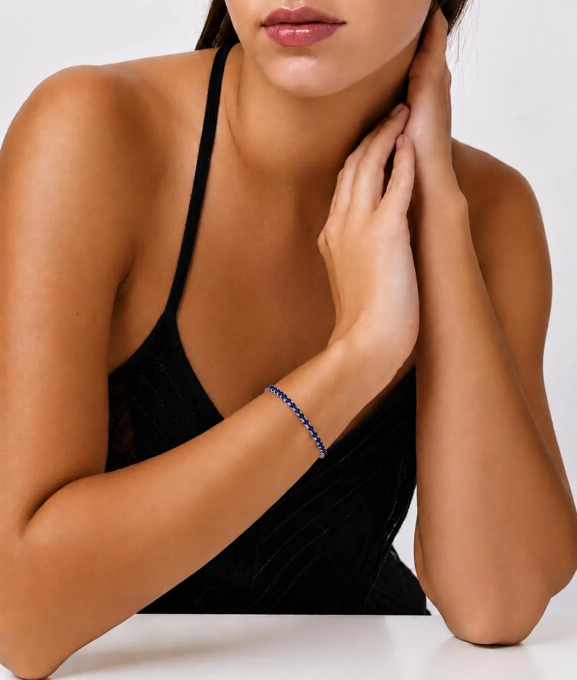 Dada Gioielli Bracciale Tennis Donna Zirconi 3 mm Acciaio Inossidabile, 17+3 cm (Zaffiro) - immagine 2