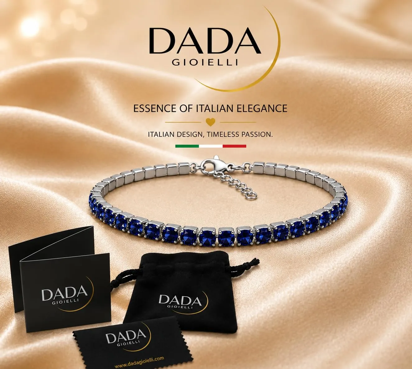 Dada Gioielli Bracciale Tennis Donna Zirconi 3 mm Acciaio Inossidabile, 17+3 cm (Zaffiro) - immagine 5