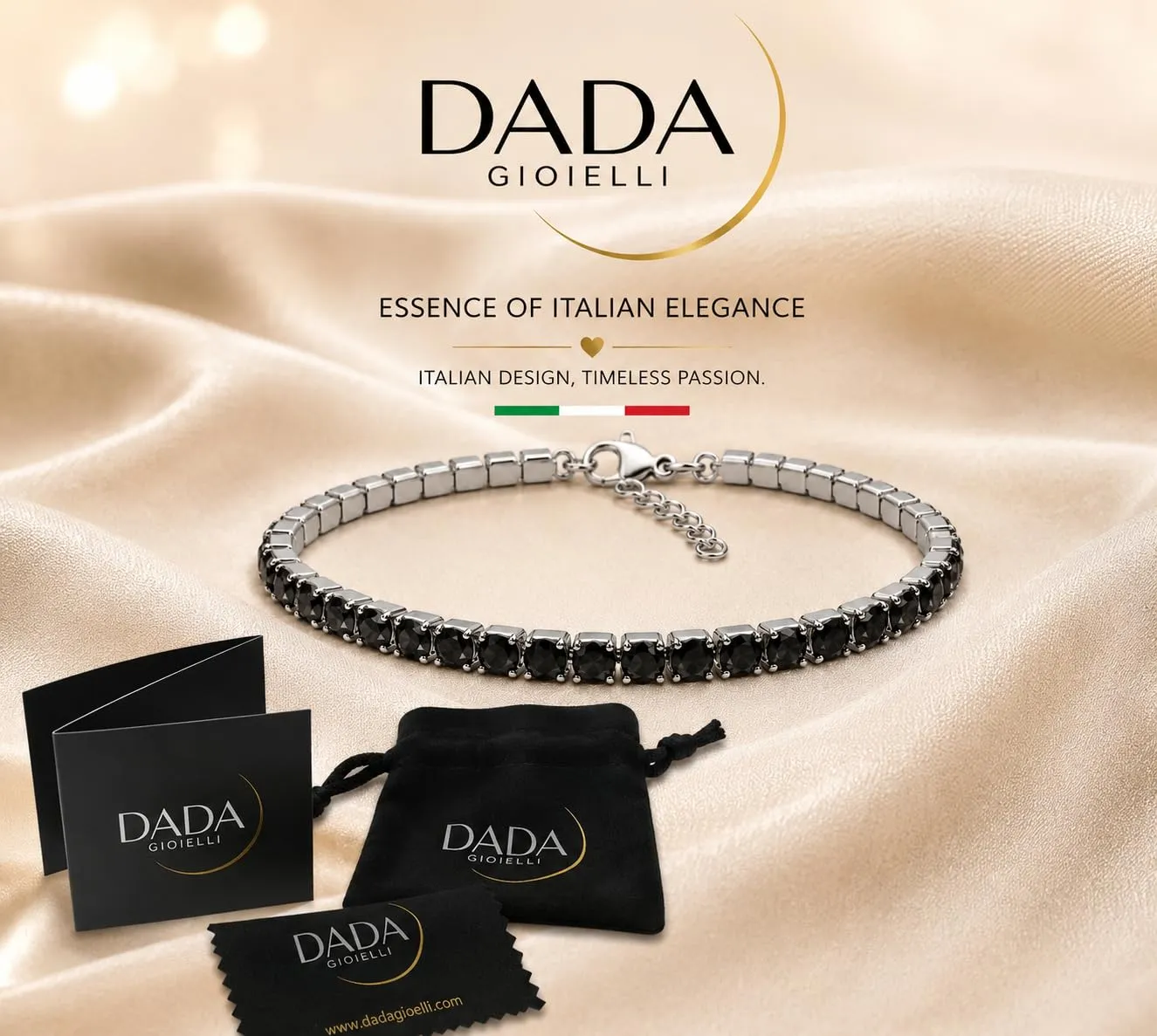 Dada Gioielli Bracciale Tennis Donna Zirconi 3 mm Acciaio Inossidabile 17+3 cm (Nero) - immagine 5
