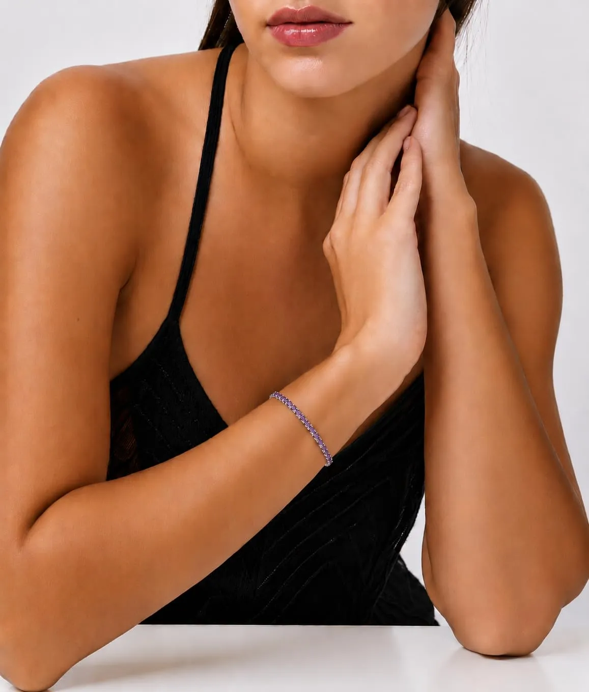 Dada Gioielli Bracciale Tennis Donna Zirconi 3 mm Acciaio Inossidabile 17+3 cm (Ametista) - immagine 2