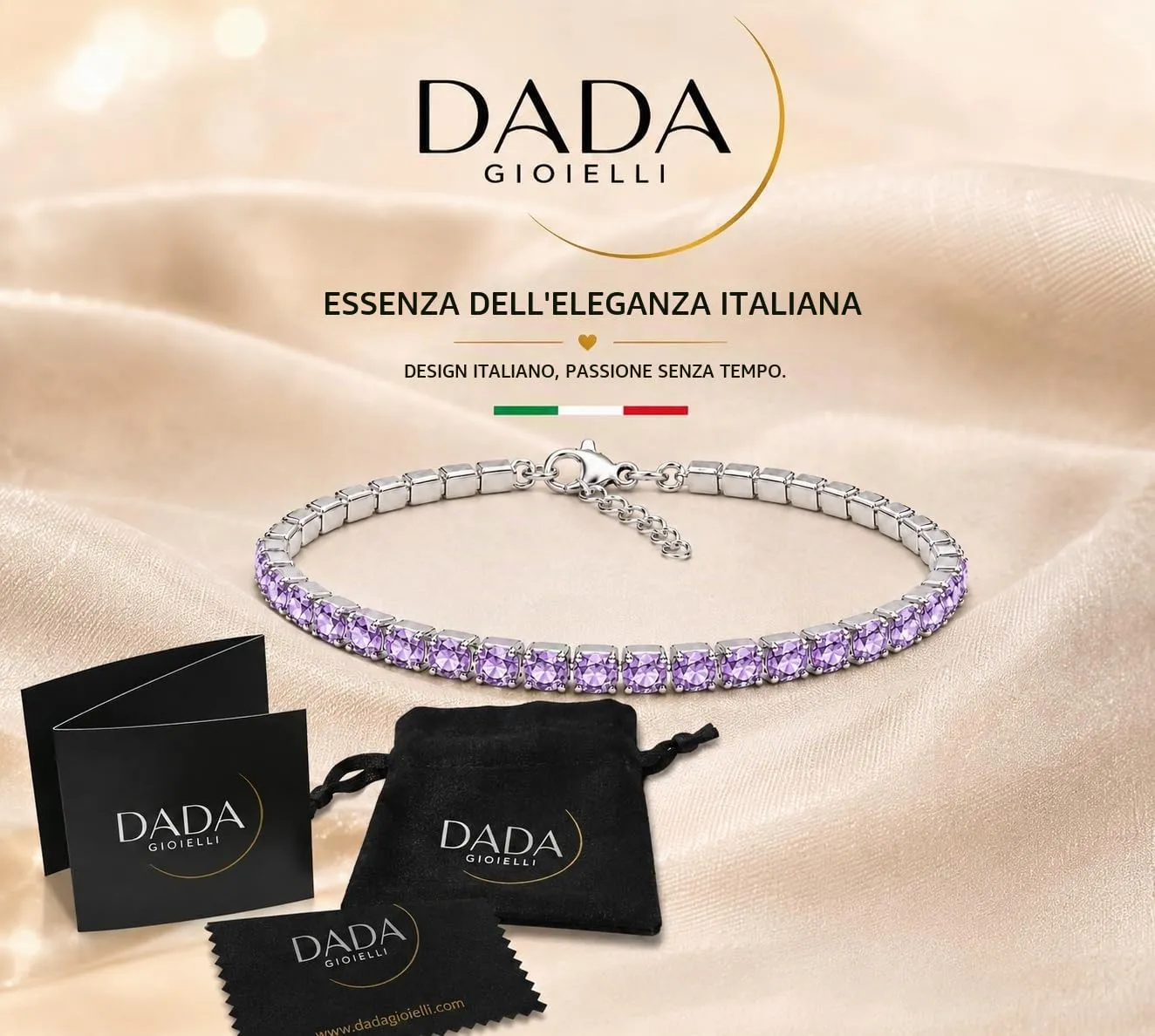 Dada Gioielli Bracciale Tennis Donna Zirconi 3 mm Acciaio Inossidabile 17+3 cm (Ametista) - immagine 5