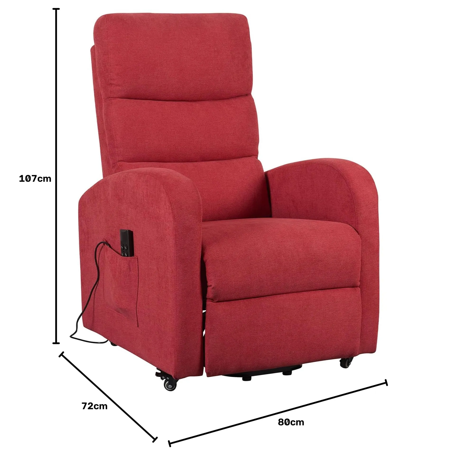 Poltrone Italia Poltrona Alzapersona Elettrica 2 Motori, Reclinazione Indipendente Schienale e Pediera, con Ruote, Seduta Indeformabile, Tessuto Rosso - immagine 2