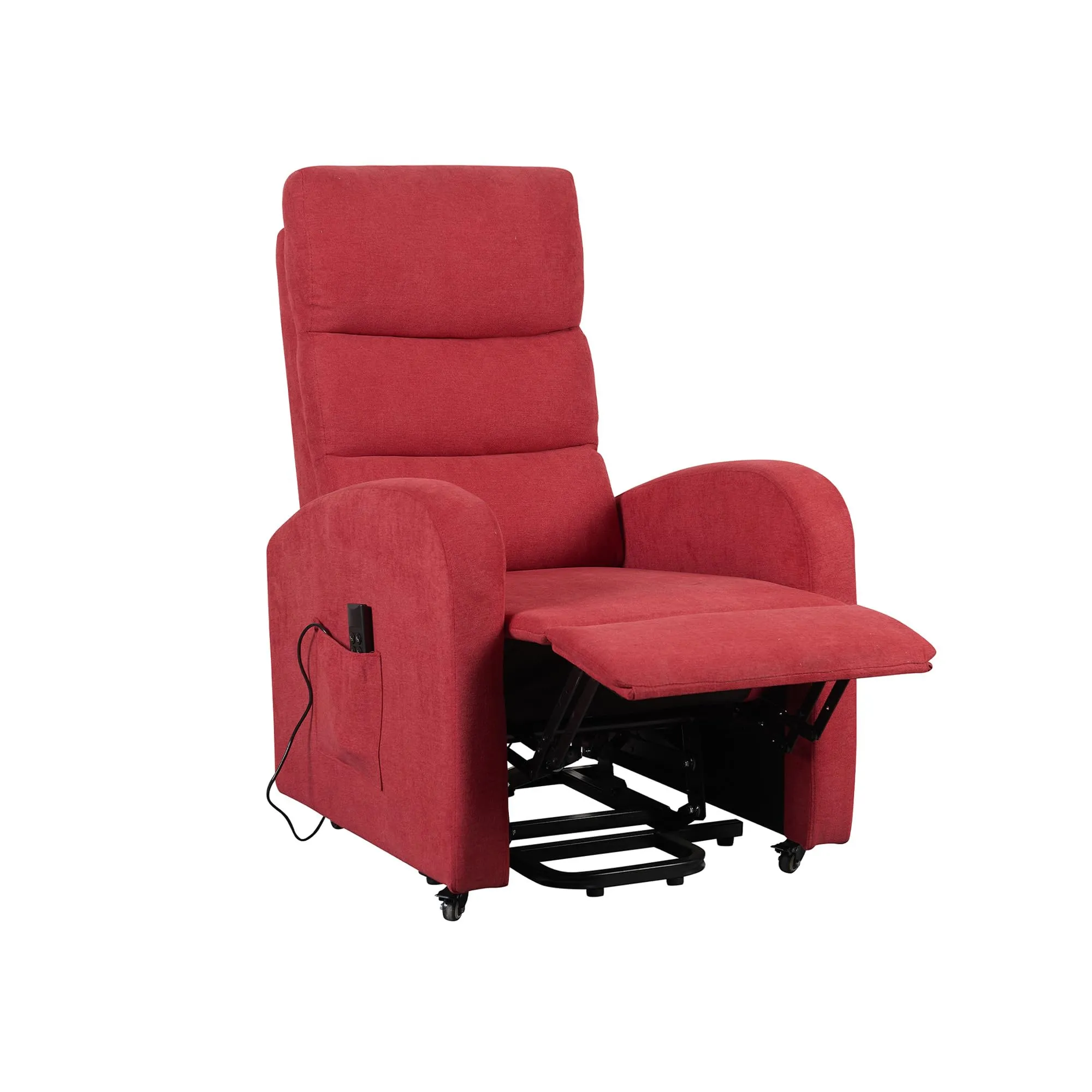 Poltrone Italia Poltrona Alzapersona Elettrica 2 Motori, Reclinazione Indipendente Schienale e Pediera, con Ruote, Seduta Indeformabile, Tessuto Rosso - immagine 4