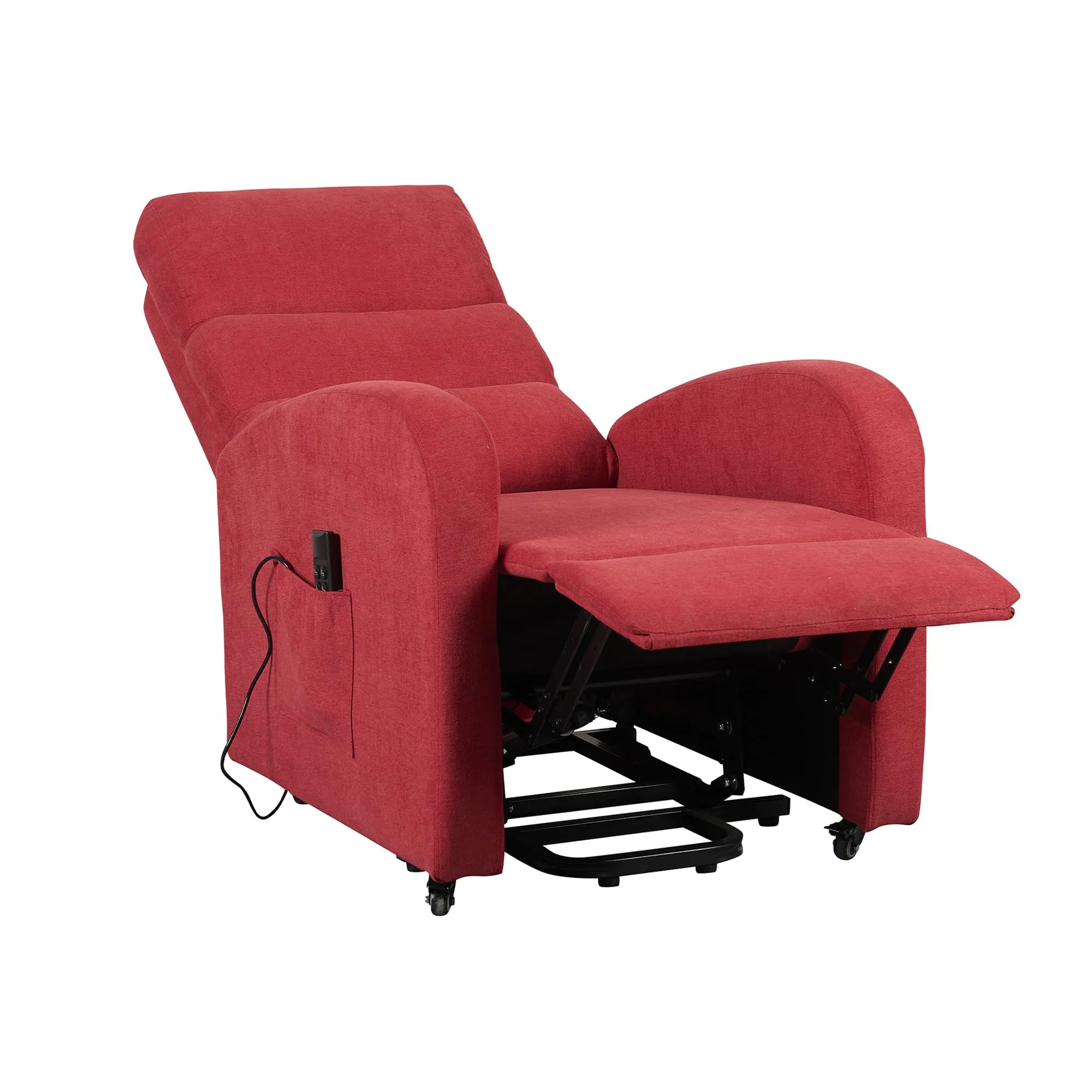 Poltrone Italia Poltrona Alzapersona Elettrica 2 Motori, Reclinazione Indipendente Schienale e Pediera, con Ruote, Seduta Indeformabile, Tessuto Rosso - immagine 5