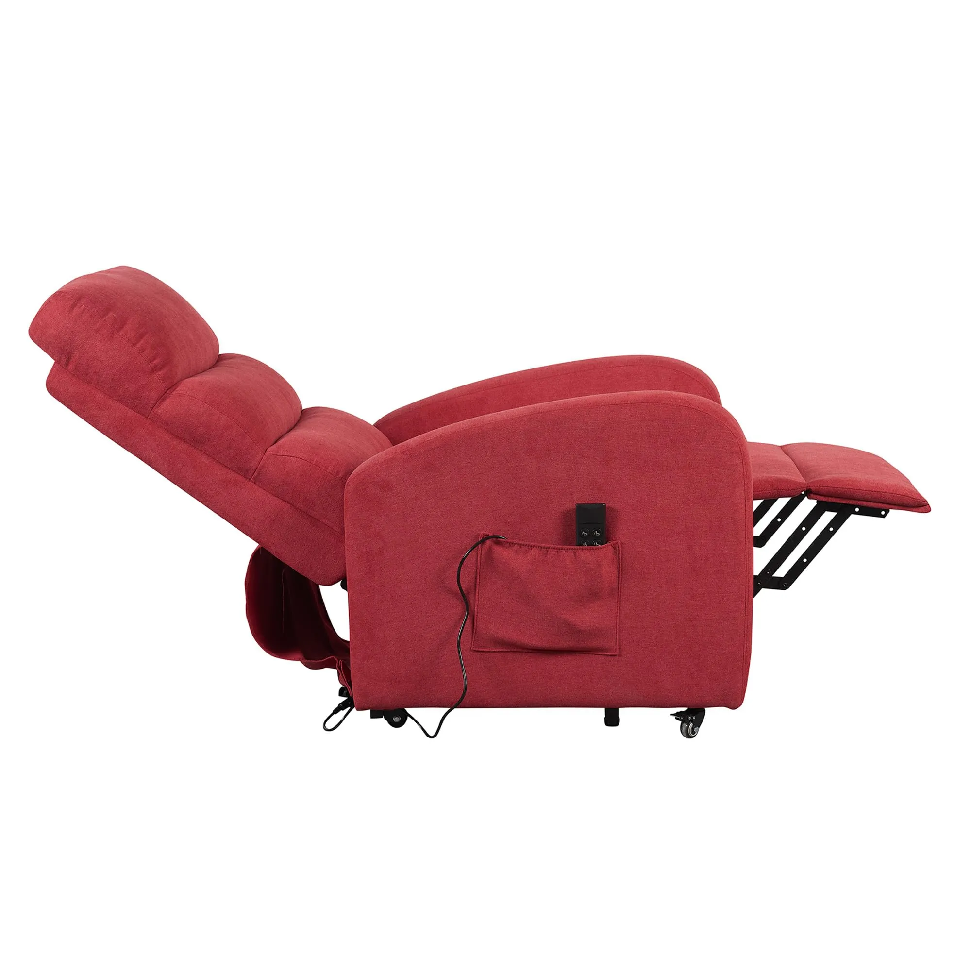 Poltrone Italia Poltrona Alzapersona Elettrica 2 Motori, Reclinazione Indipendente Schienale e Pediera, con Ruote, Seduta Indeformabile, Tessuto Rosso - immagine 6