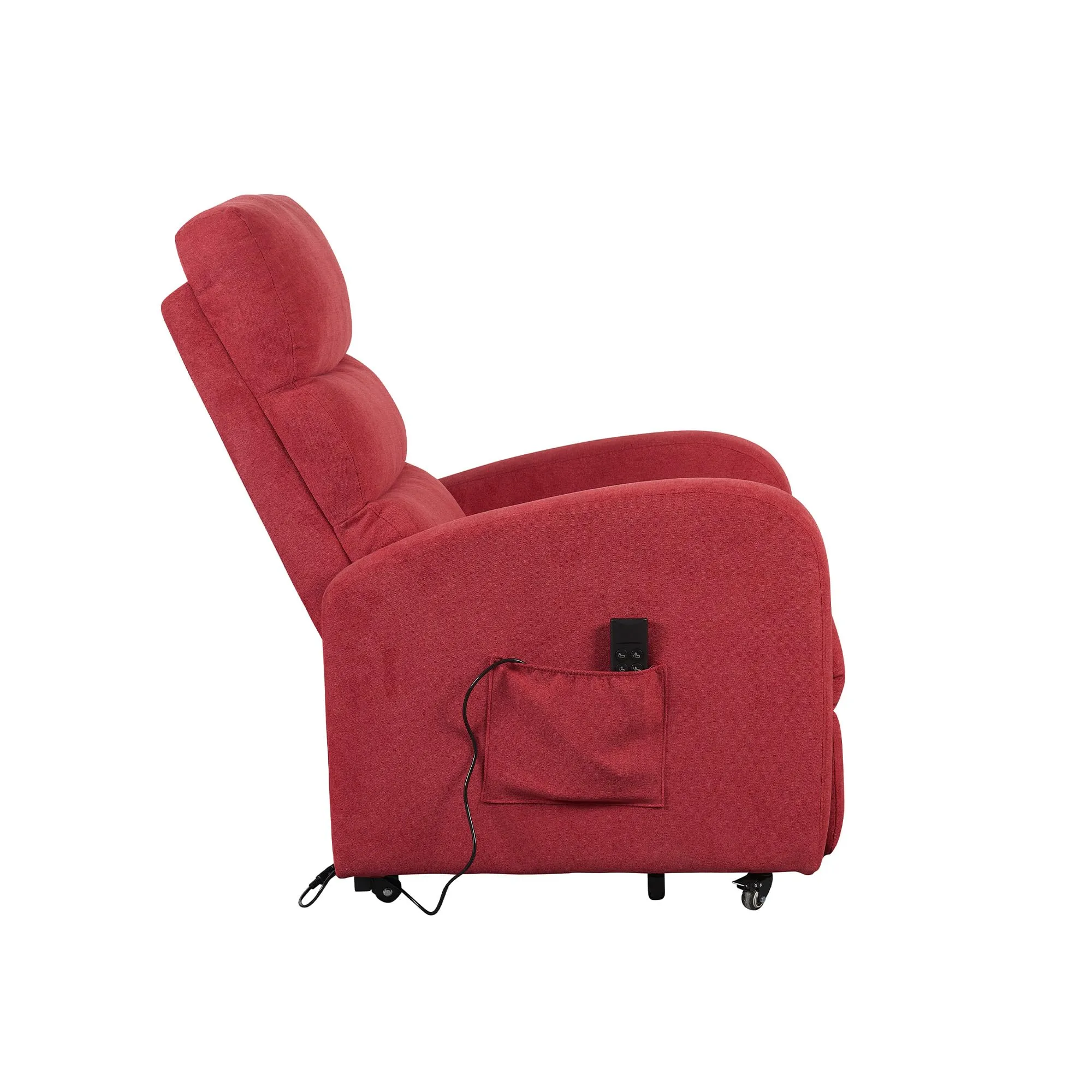 Poltrone Italia Poltrona Alzapersona Elettrica 2 Motori, Reclinazione Indipendente Schienale e Pediera, con Ruote, Seduta Indeformabile, Tessuto Rosso - immagine 8