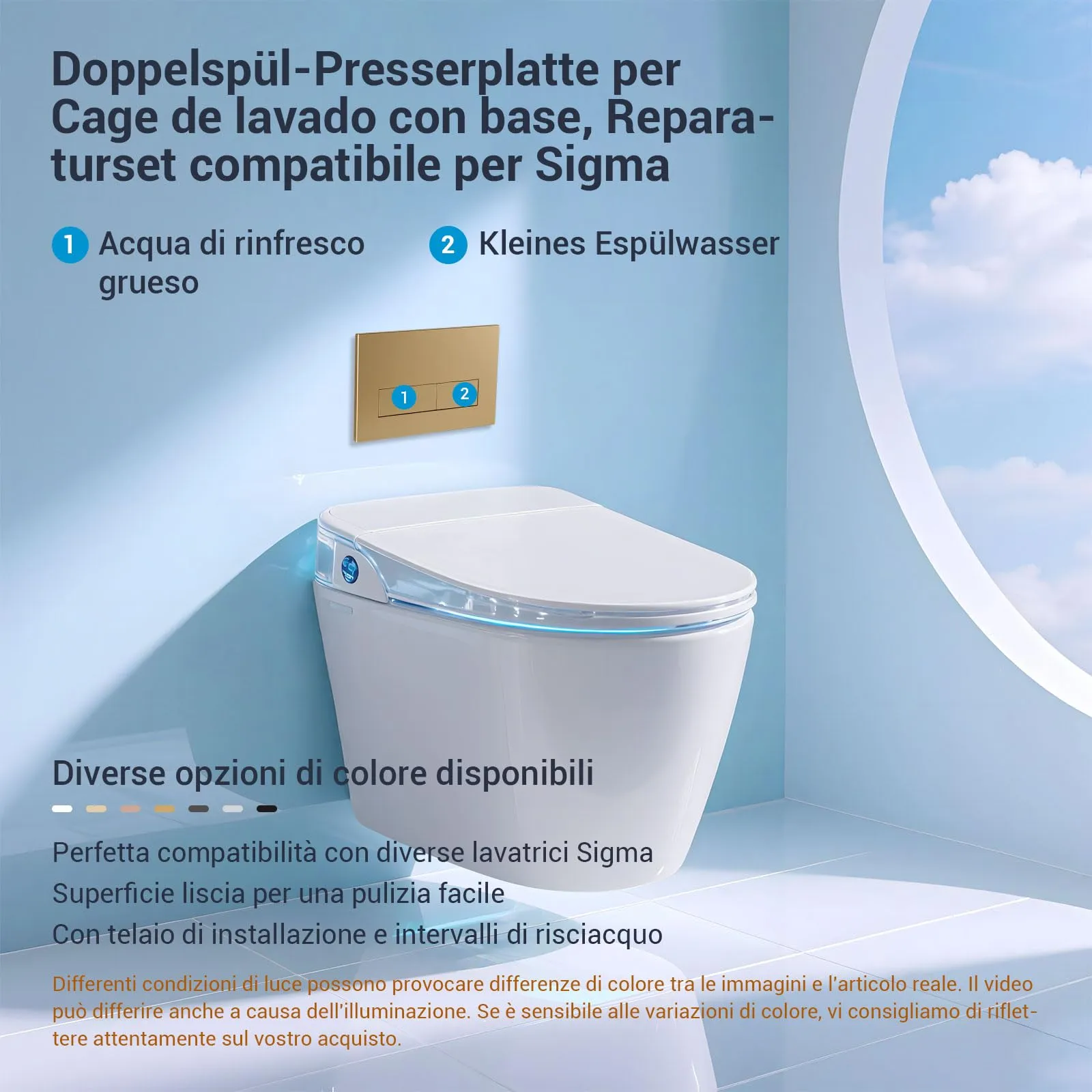 Mendorio Placca di Comando WC per Geberit Sigma 01/20/30, Oro Opaco - immagine 2