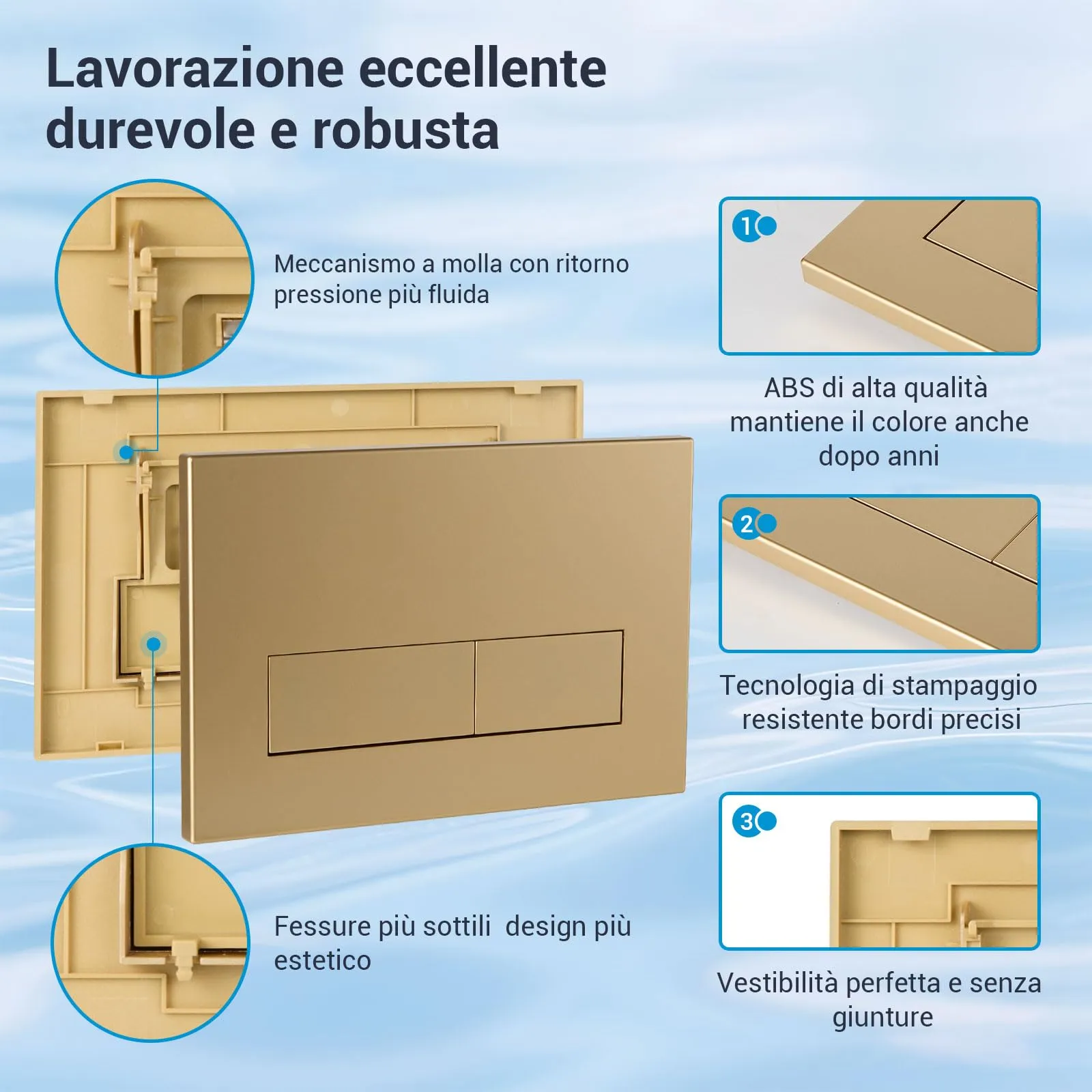 Mendorio Placca di Comando WC per Geberit Sigma 01/20/30, Oro Opaco - immagine 3