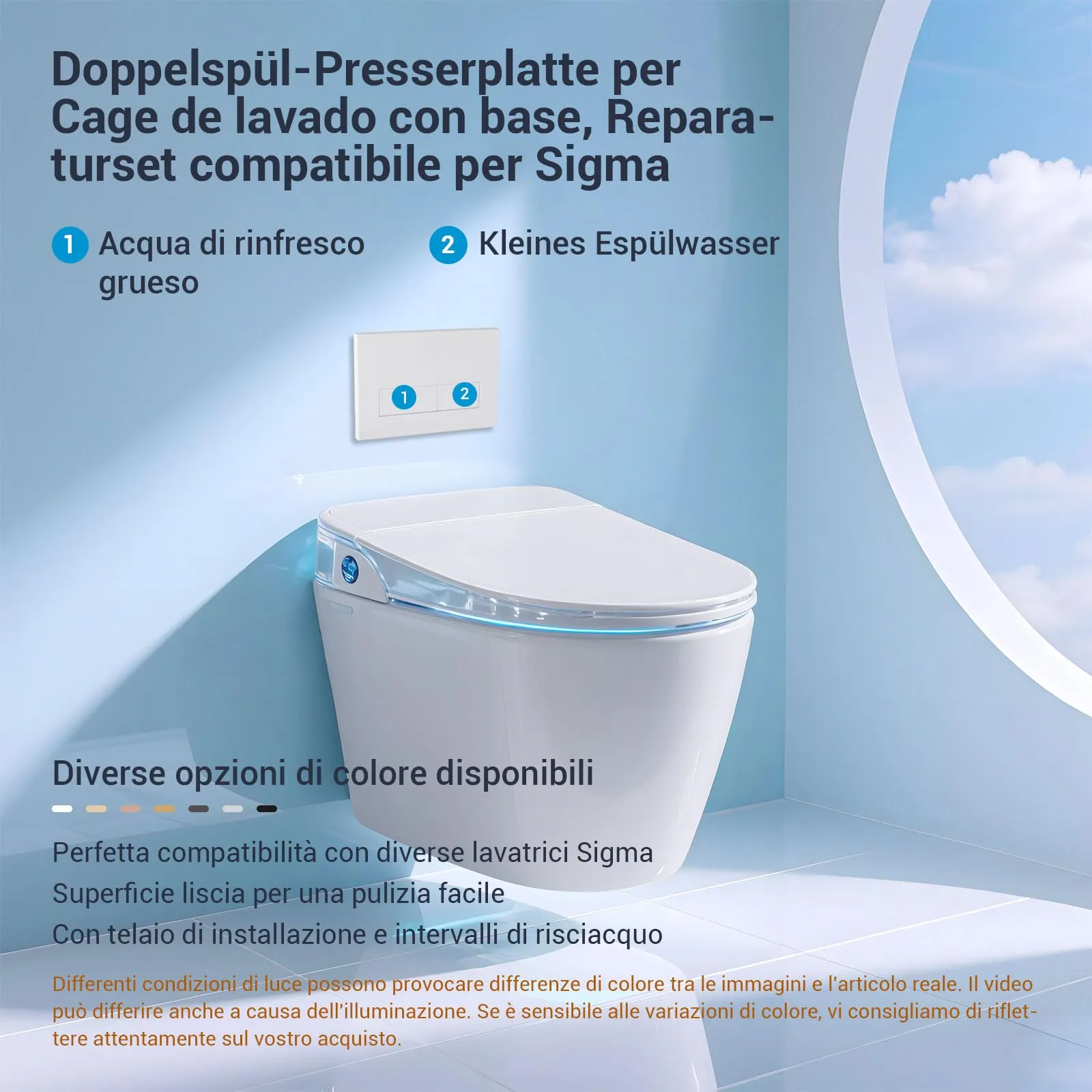 Mendorio Placca di Comando WC per Geberit Sigma 01/20/30, Bianco Opaco - immagine 2
