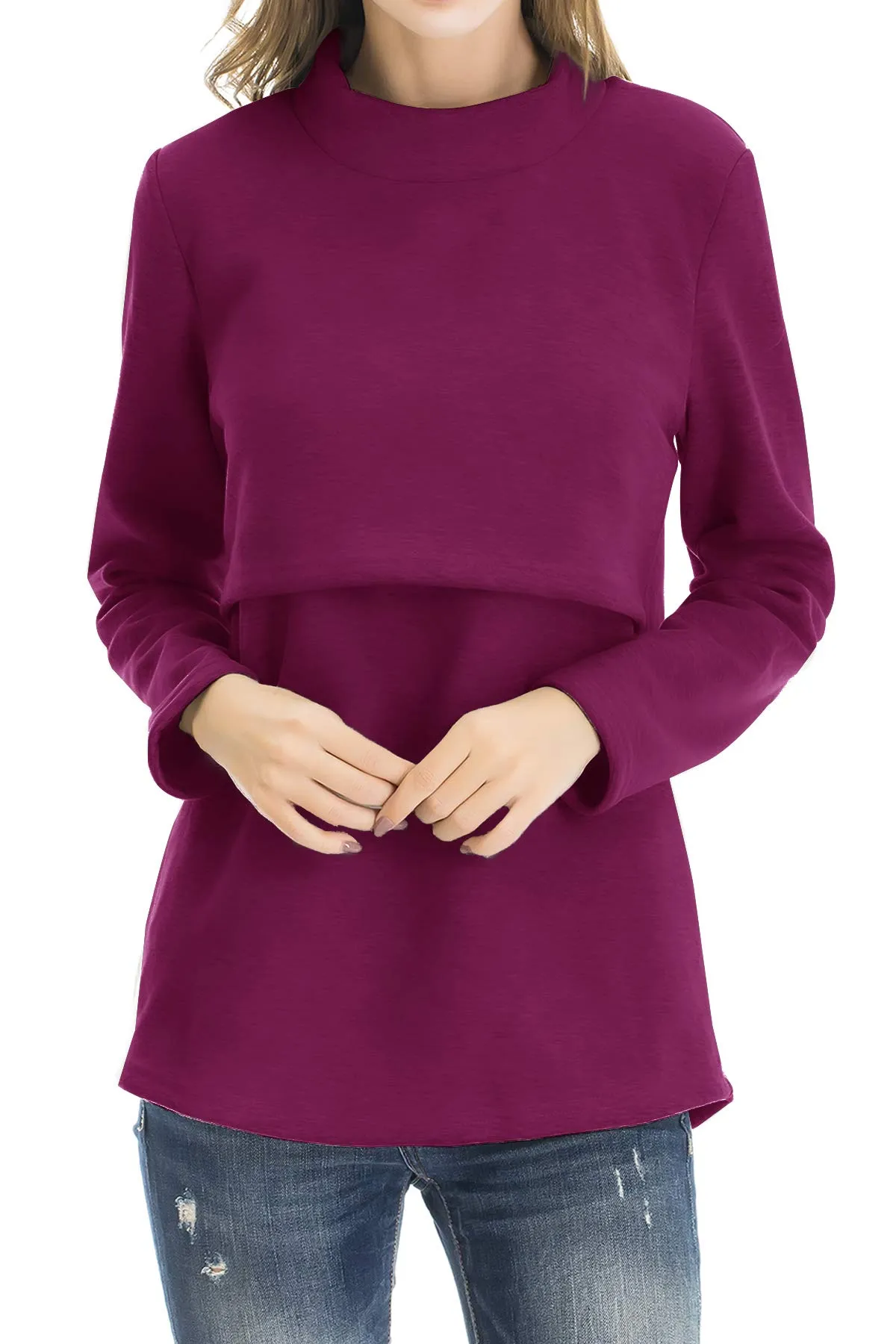Smallshow Abbigliamento da Allattamento Invernale a Manica Lunga da Donna, XXL, Wine - immagine 1