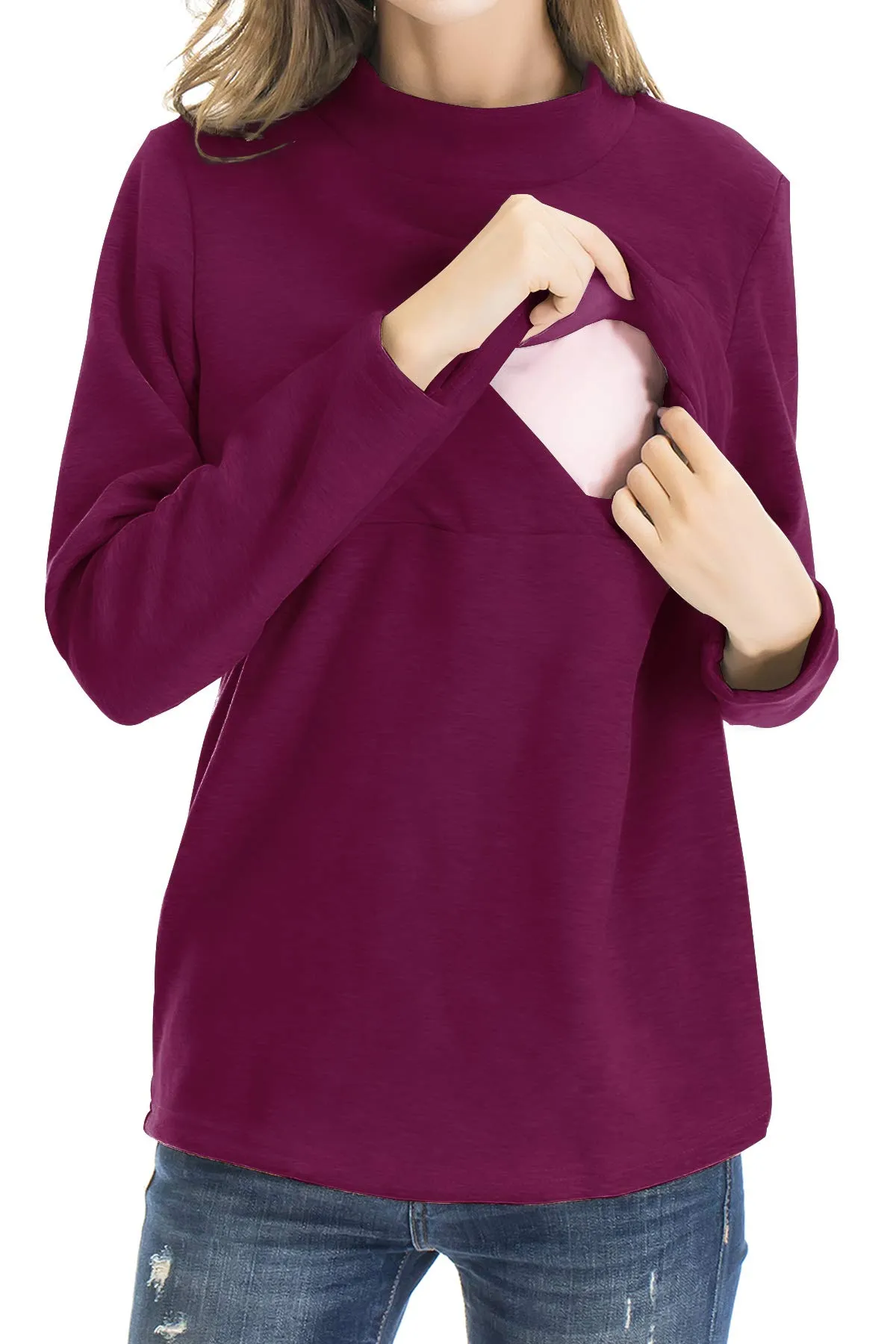 Smallshow Abbigliamento da Allattamento Invernale a Manica Lunga da Donna, S, Wine - immagine 2