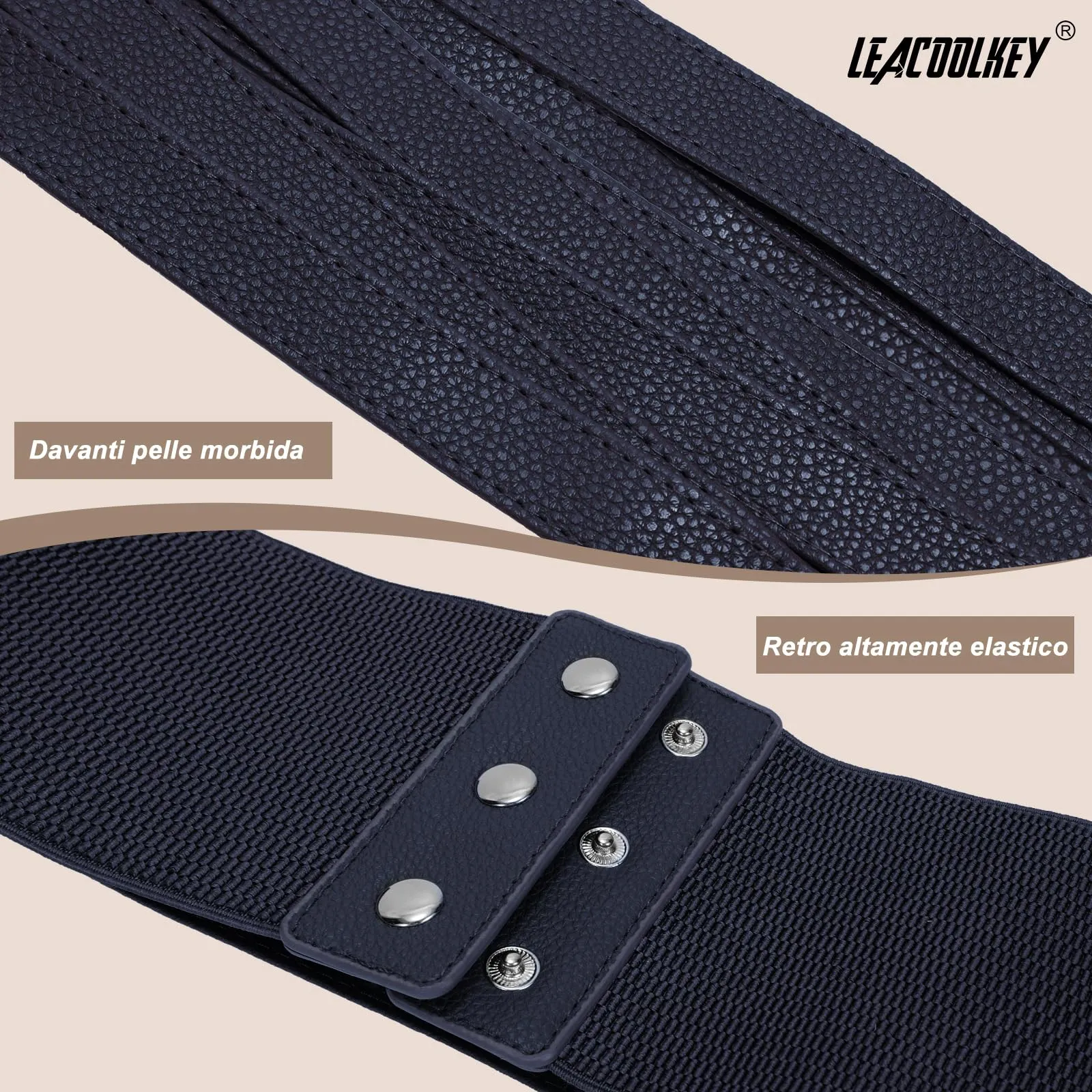 LEACOOLKEY Cintura Larga Donna in Elastica, Blu Notte, 90cm - immagine 2