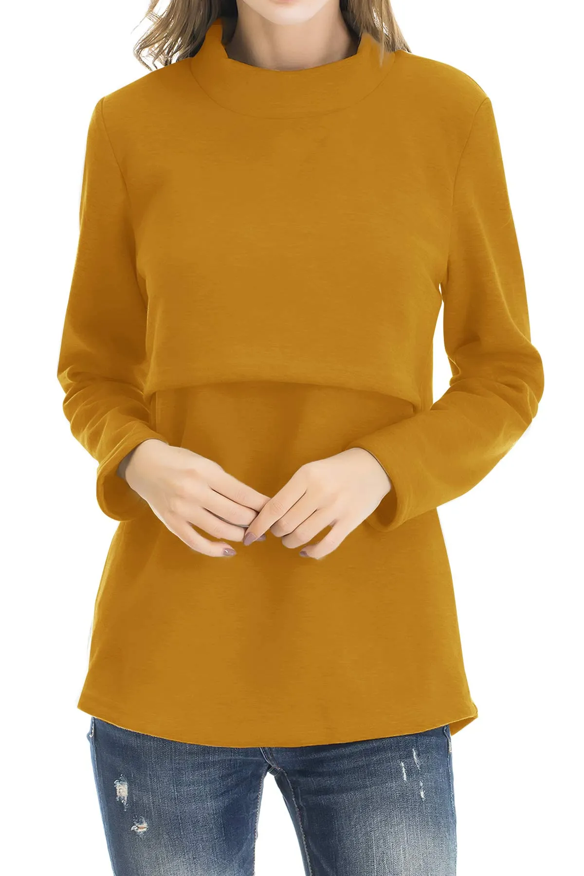 Smallshow Abbigliamento da Allattamento Invernale a Manica Lunga da Donna, Giallo, L - immagine 1