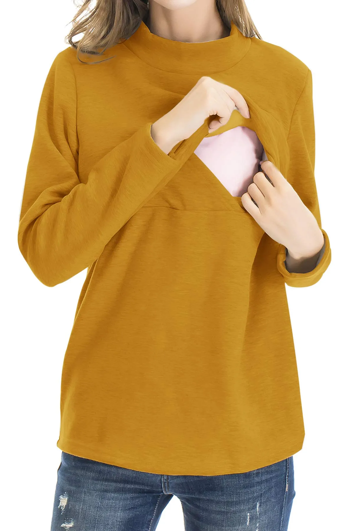 Smallshow Abbigliamento da Allattamento Invernale a Manica Lunga da Donna, S, Giallo - immagine 2