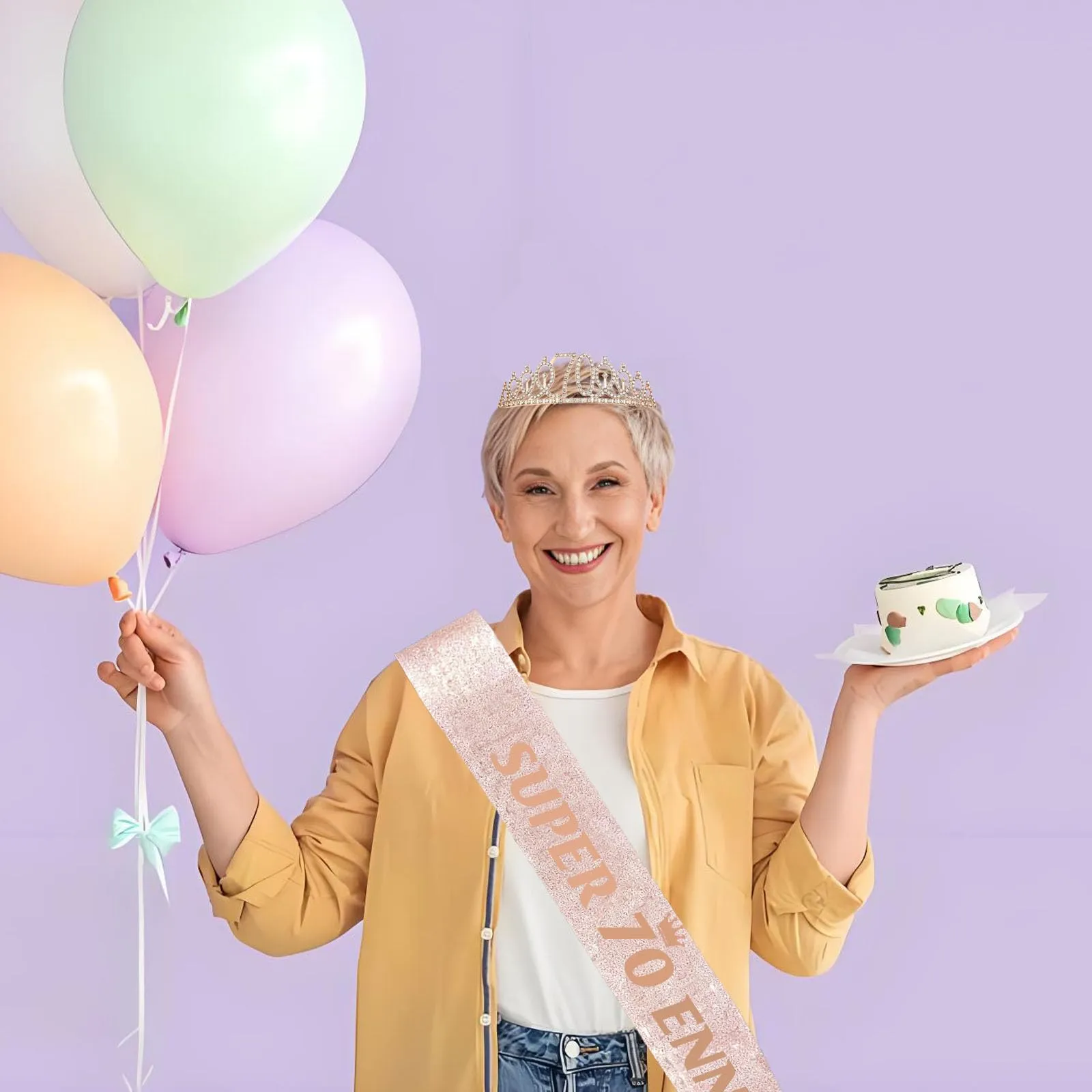 Toctax Fascia e Corona Compleanno Personalizzata con Biglietto per 70 Anni, Set Regalo per Donna - immagine 5