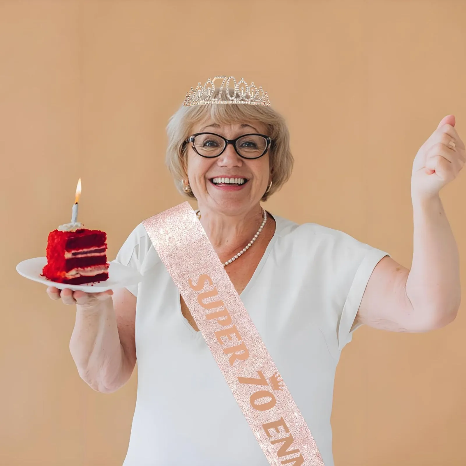 Toctax Fascia e Corona Compleanno Personalizzata con Biglietto per 70 Anni, Set Regalo per Donna - immagine 6