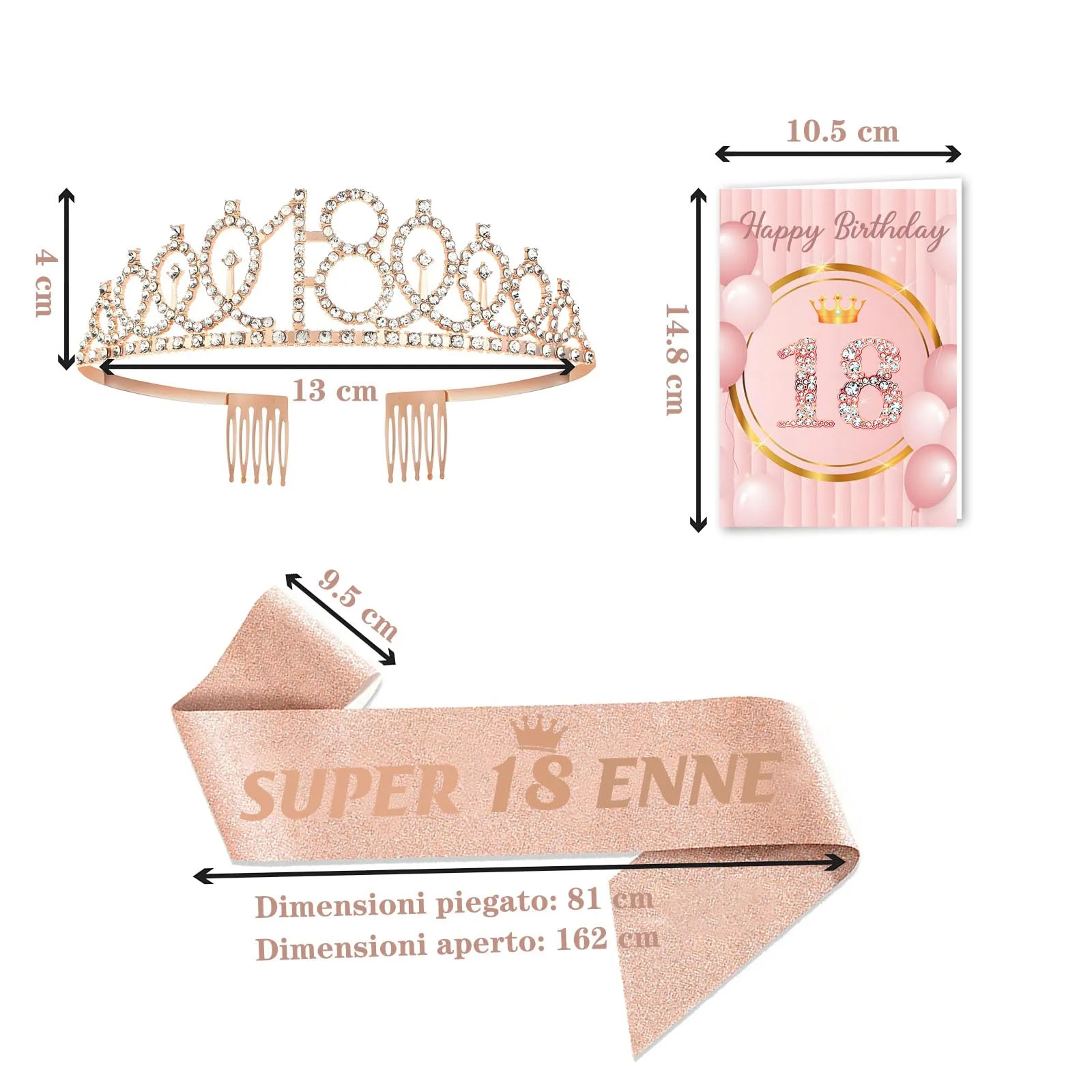 Toctax Fascia e Corona Compleanno Personalizzata con Biglietto per 18 Anni - immagine 2