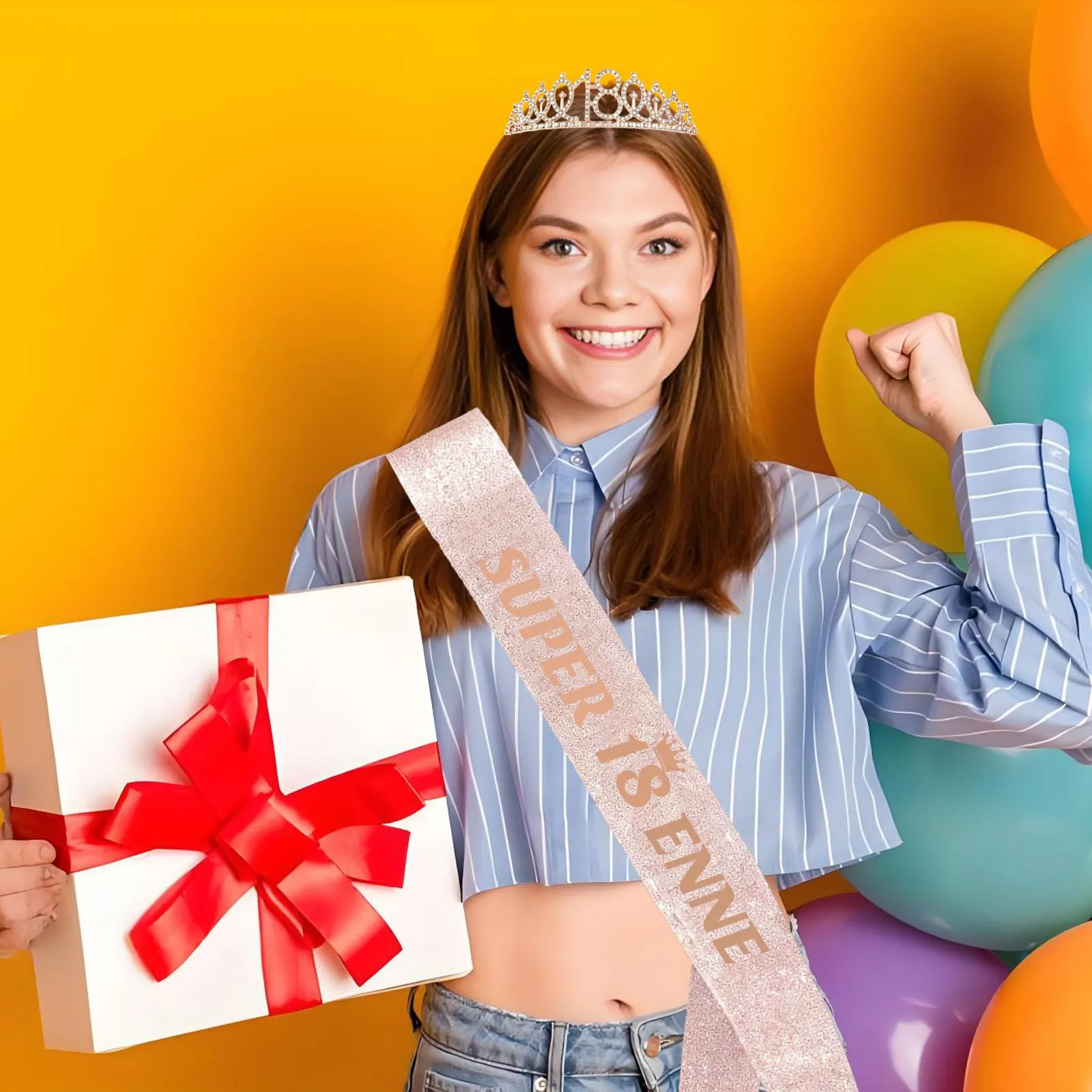 Toctax Fascia e Corona Compleanno Personalizzata con Biglietto per 18 Anni - immagine 3