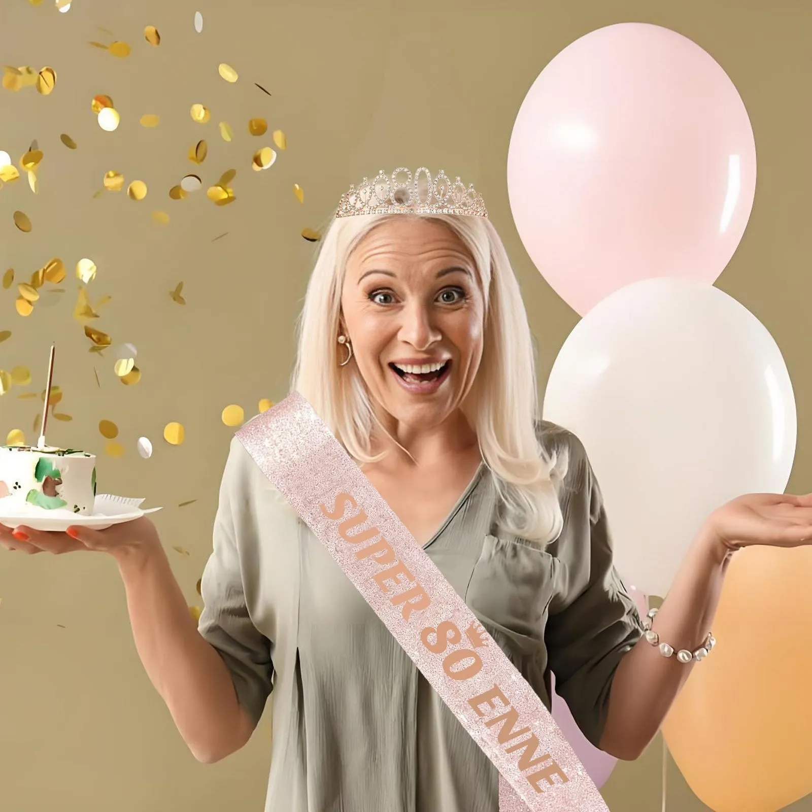 Toctax Set Fascia e Corona Compleanno Personalizzata con Biglietto per 80 Anni Donna - immagine 3