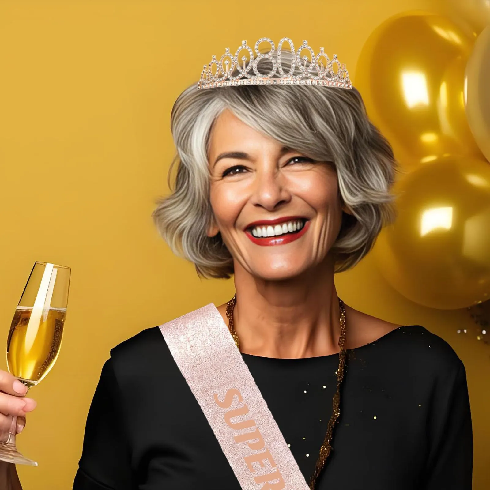 Toctax Set Fascia e Corona Compleanno Personalizzata con Biglietto per 80 Anni Donna - immagine 4