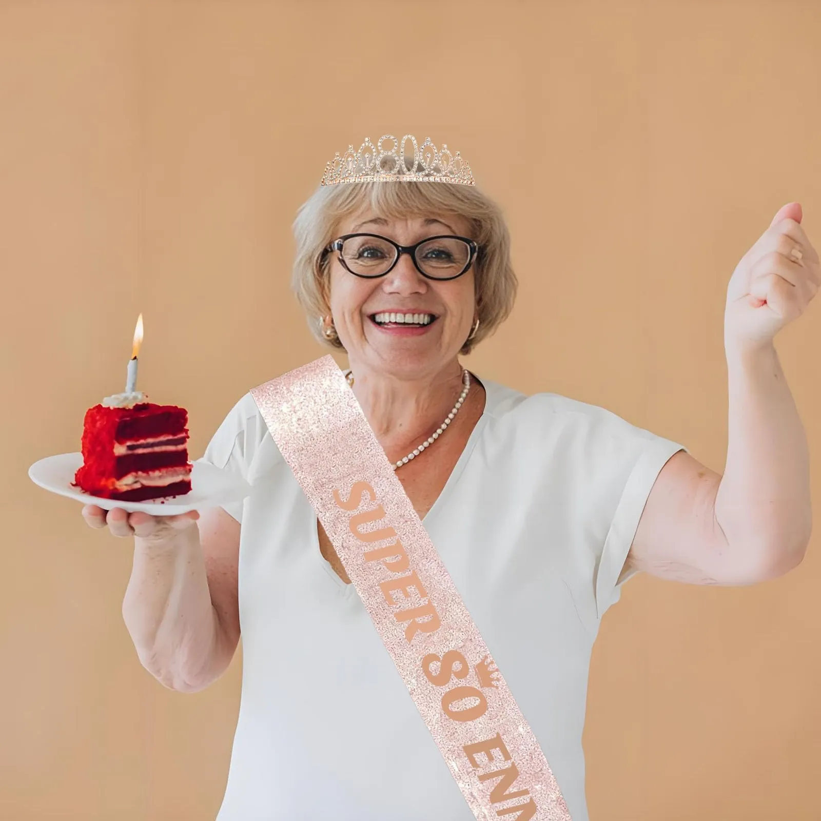 Toctax Set Fascia e Corona Compleanno Personalizzata con Biglietto per 80 Anni Donna - immagine 6