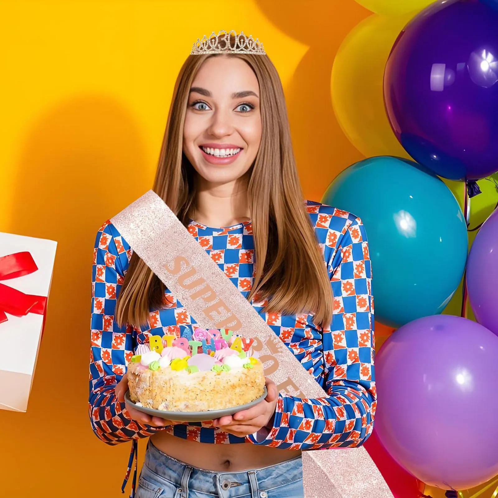 Toctax Fascia e Corona Compleanno Personalizzata con Biglietto per 30 Anni, Set Regalo e Decorazione per Donna - immagine 4