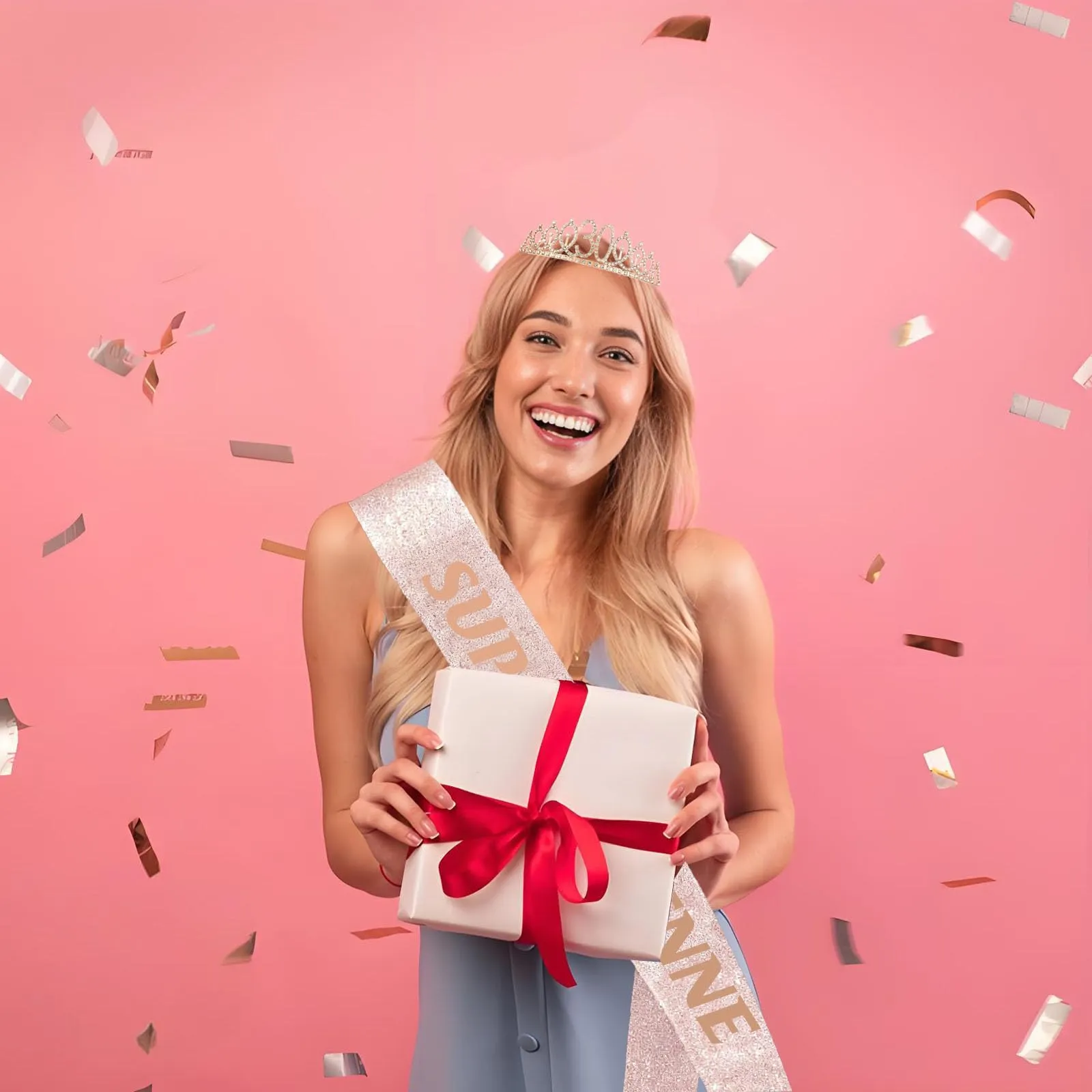 Toctax Fascia e Corona Compleanno Personalizzata con Biglietto per 30 Anni, Set Regalo e Decorazione per Donna - immagine 5