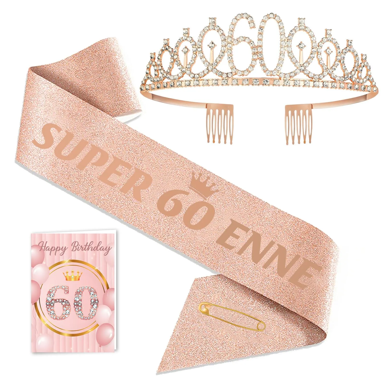 Toctax Fascia Corona Compleanno Personalizzata con Biglietto per 60 Anni Donna - immagine 1