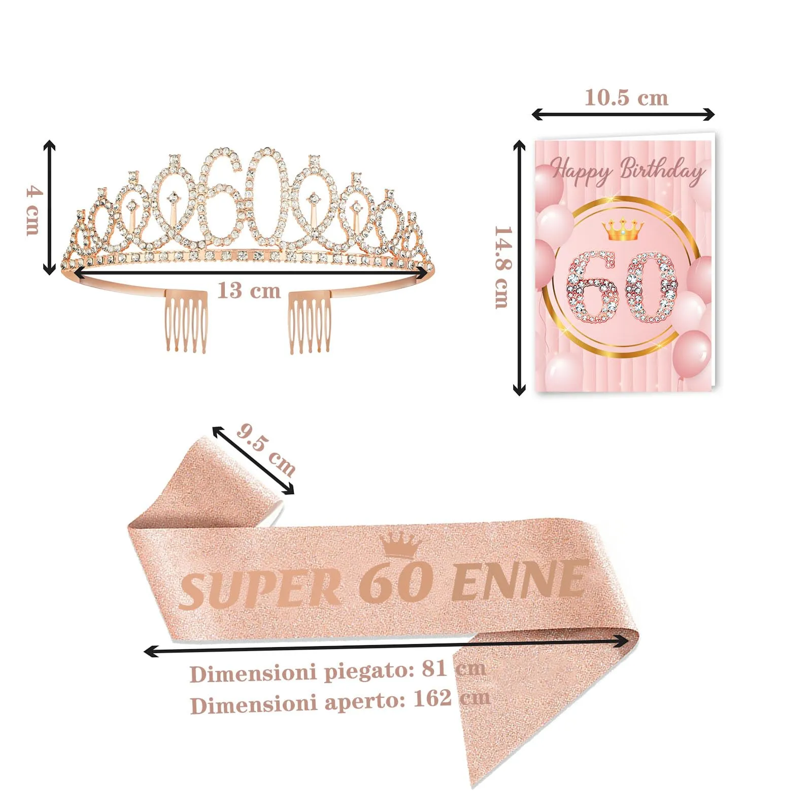 Toctax Fascia Corona Compleanno Personalizzata con Biglietto per 60 Anni Donna - immagine 2