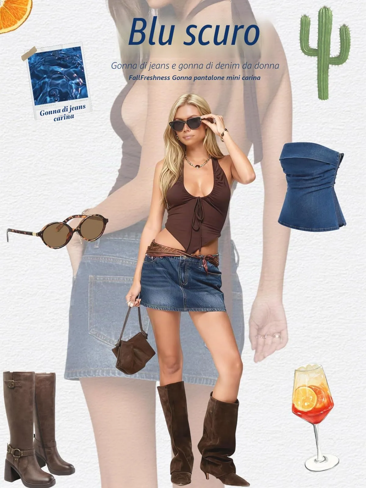 Danysu Gonna Mini Elasticizzata a Vita Bassa con Pantaloncini e Spacco Laterale, Blu scuro, XS - immagine 6
