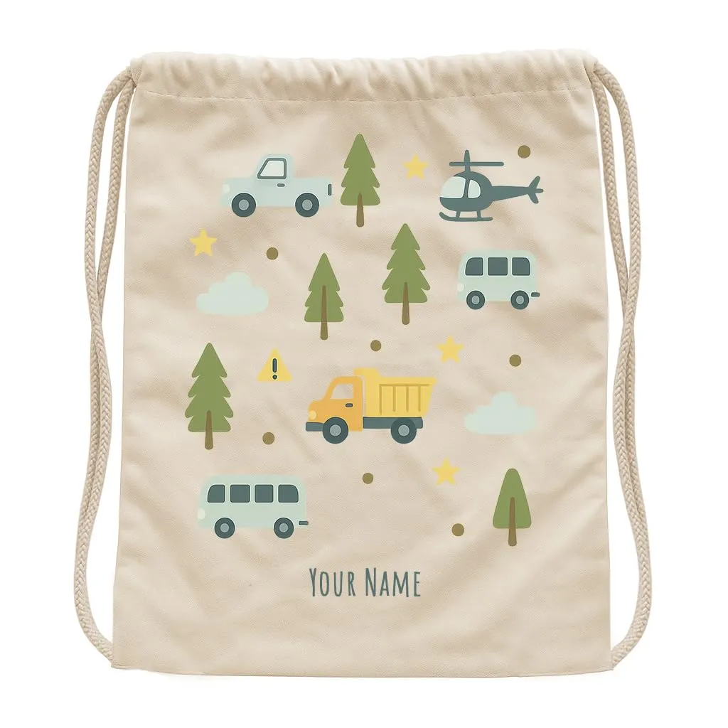 JOPHY & CO. Sacca Bambino Personalizzata, 100% Cotone, 40x36 cm, Macchina Fantasia B, Beige (COD. 8701) - immagine 1