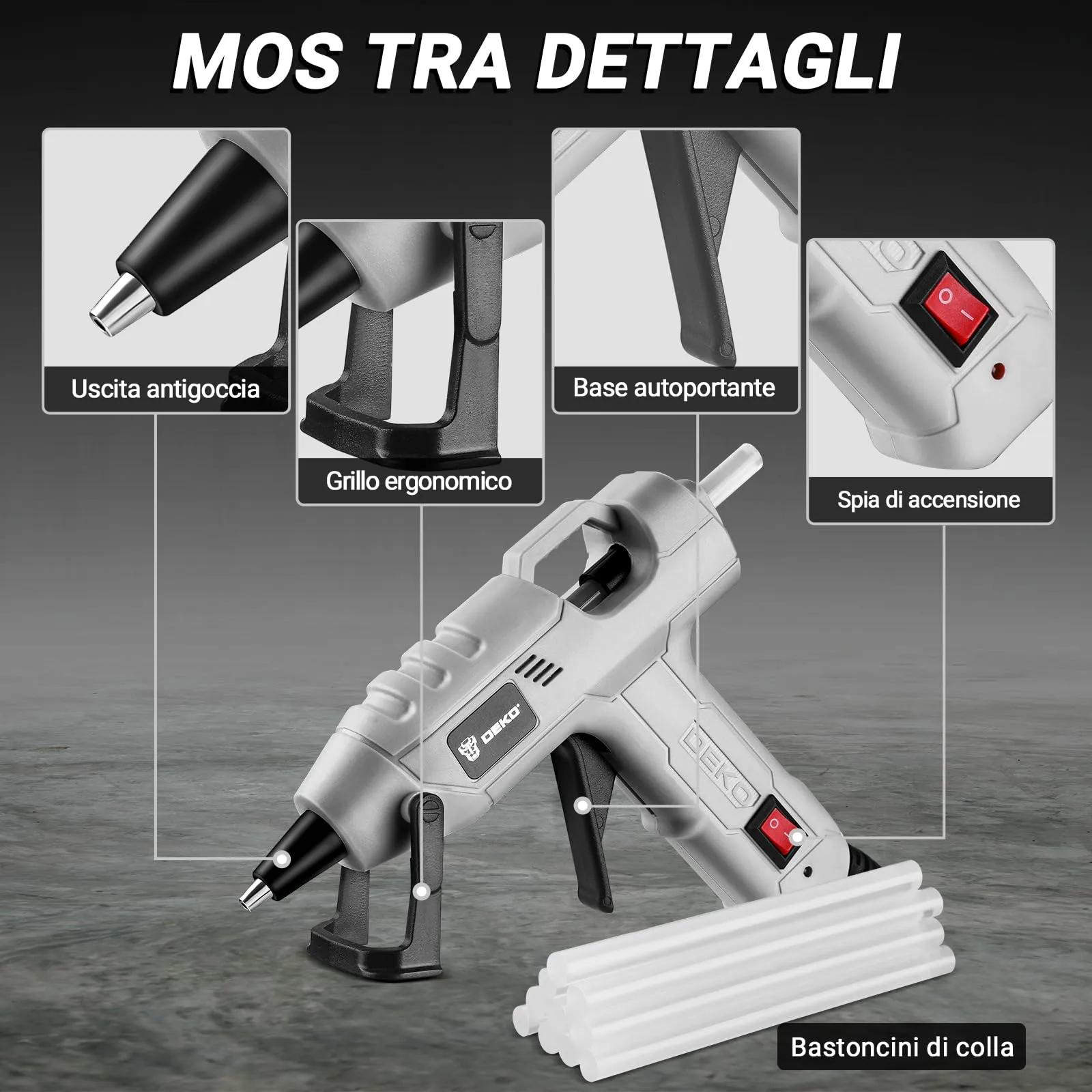 DEKOPRO Pistola per colla a caldo 20W con 30 stick di colla - immagine 3
