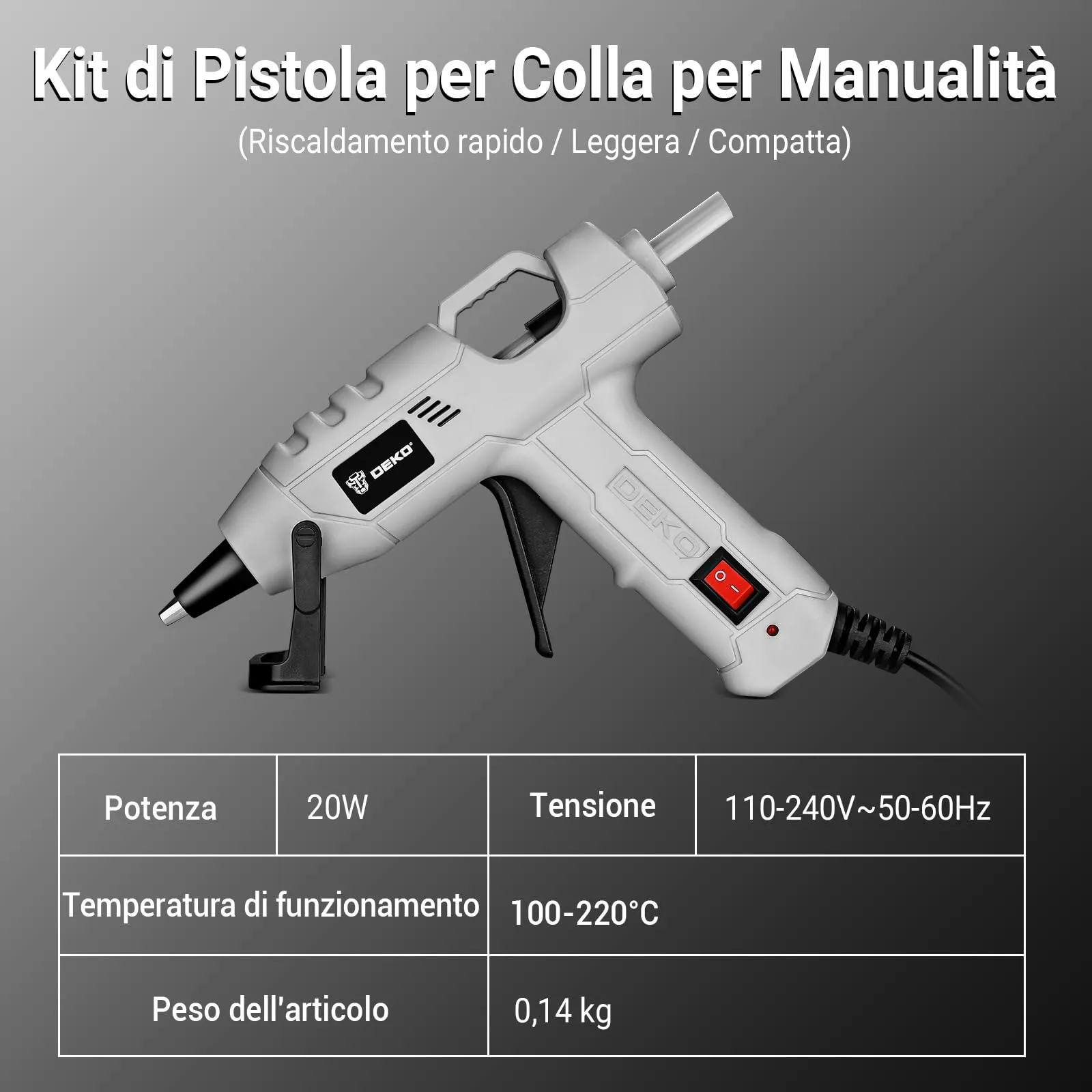 DEKOPRO Pistola per colla a caldo 20W con 30 stick di colla - immagine 4