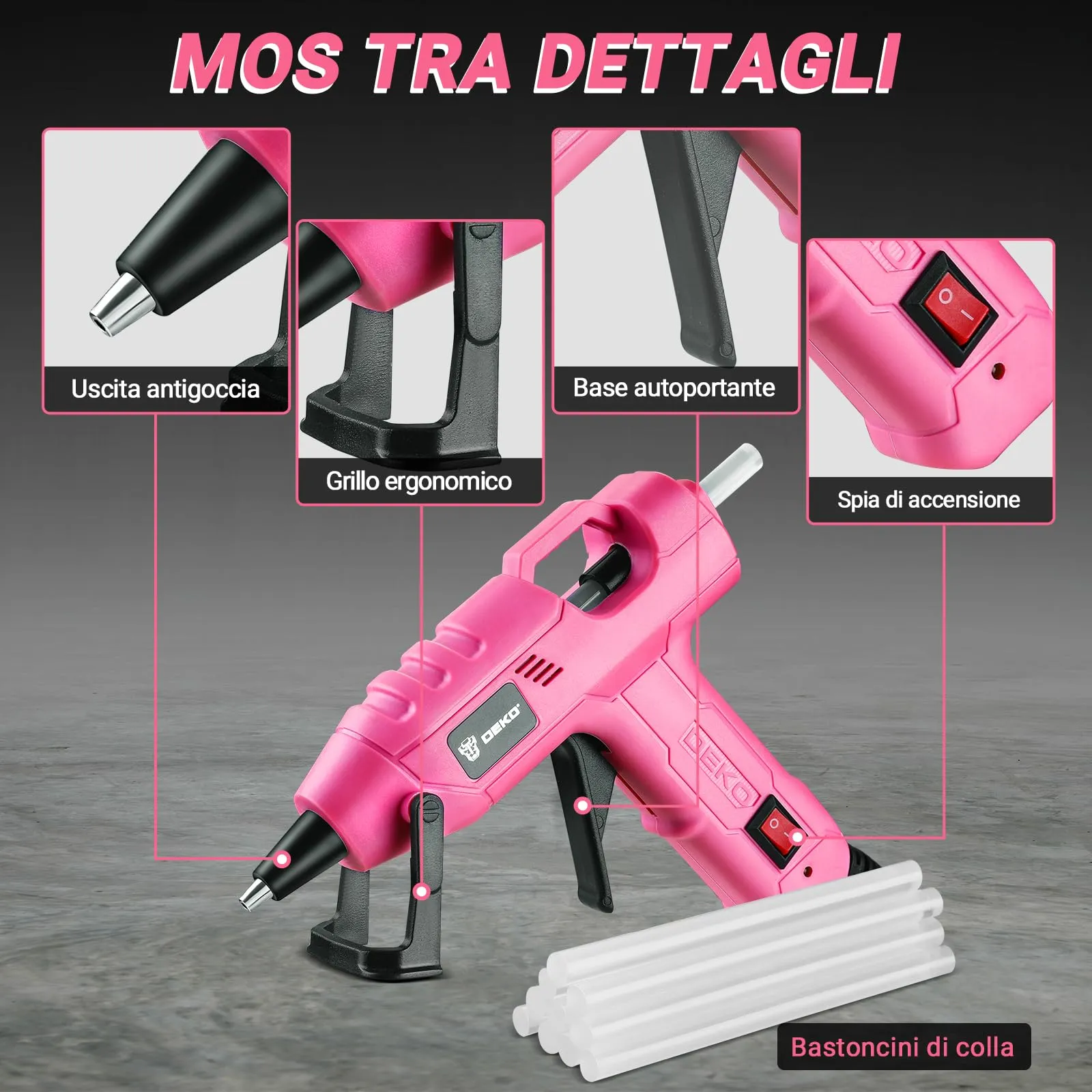 DEKOPRO Mini Pistola per Colla a Caldo 20W con 30 Bastoncini di Colla - immagine 2