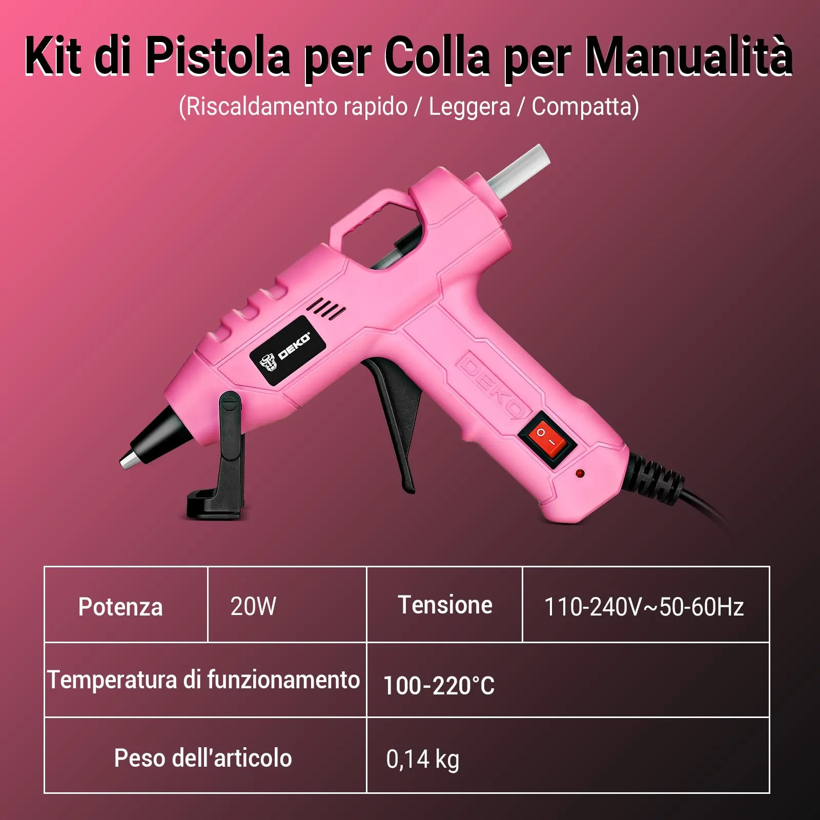 DEKOPRO Mini Pistola per Colla a Caldo 20W con 30 Bastoncini di Colla - immagine 3
