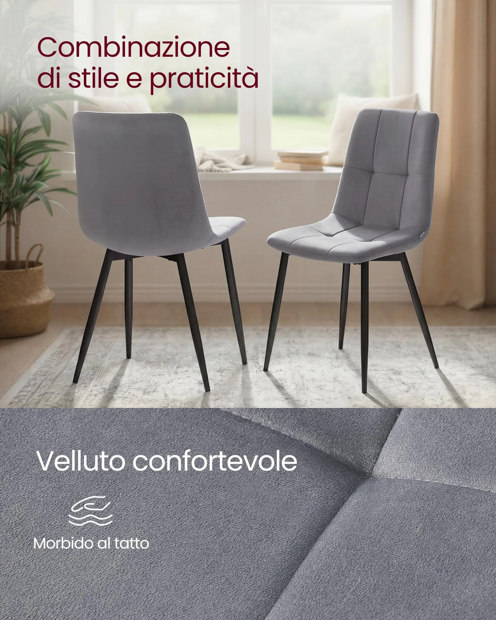 VASAGLE Sedie da Pranzo in Velluto, Set di 4, Grigio Ardesia KDC080GN01 - immagine 5