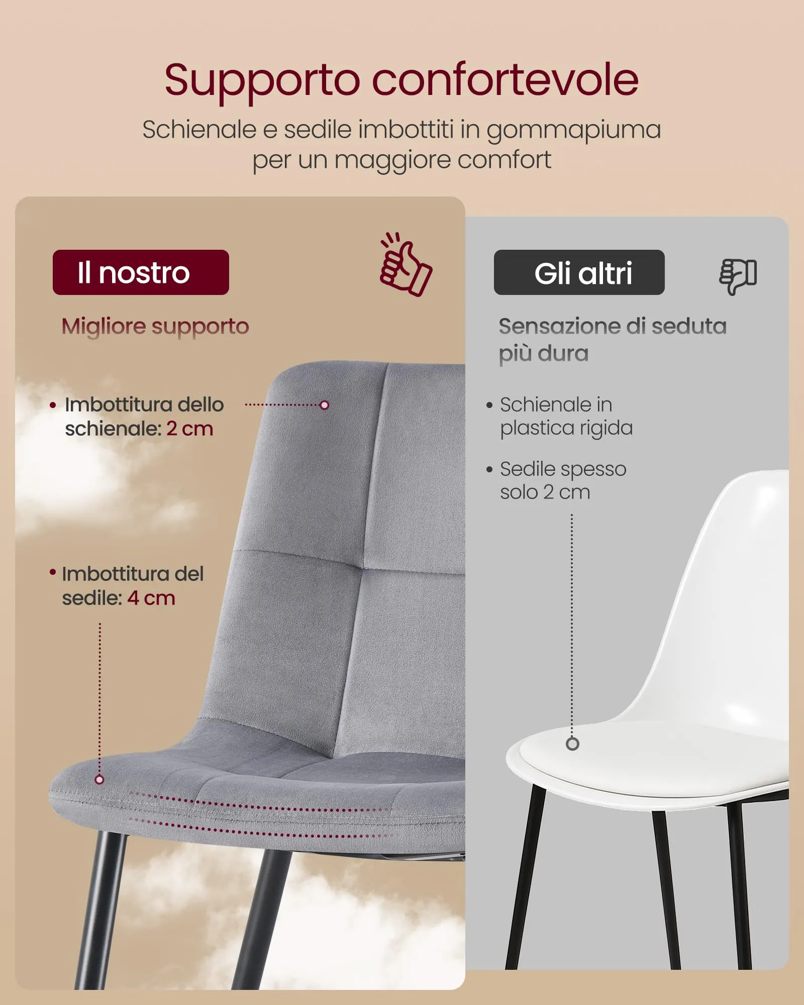 VASAGLE Sedie da Pranzo in Velluto, Set di 4, Grigio Ardesia KDC080GN01 - immagine 7