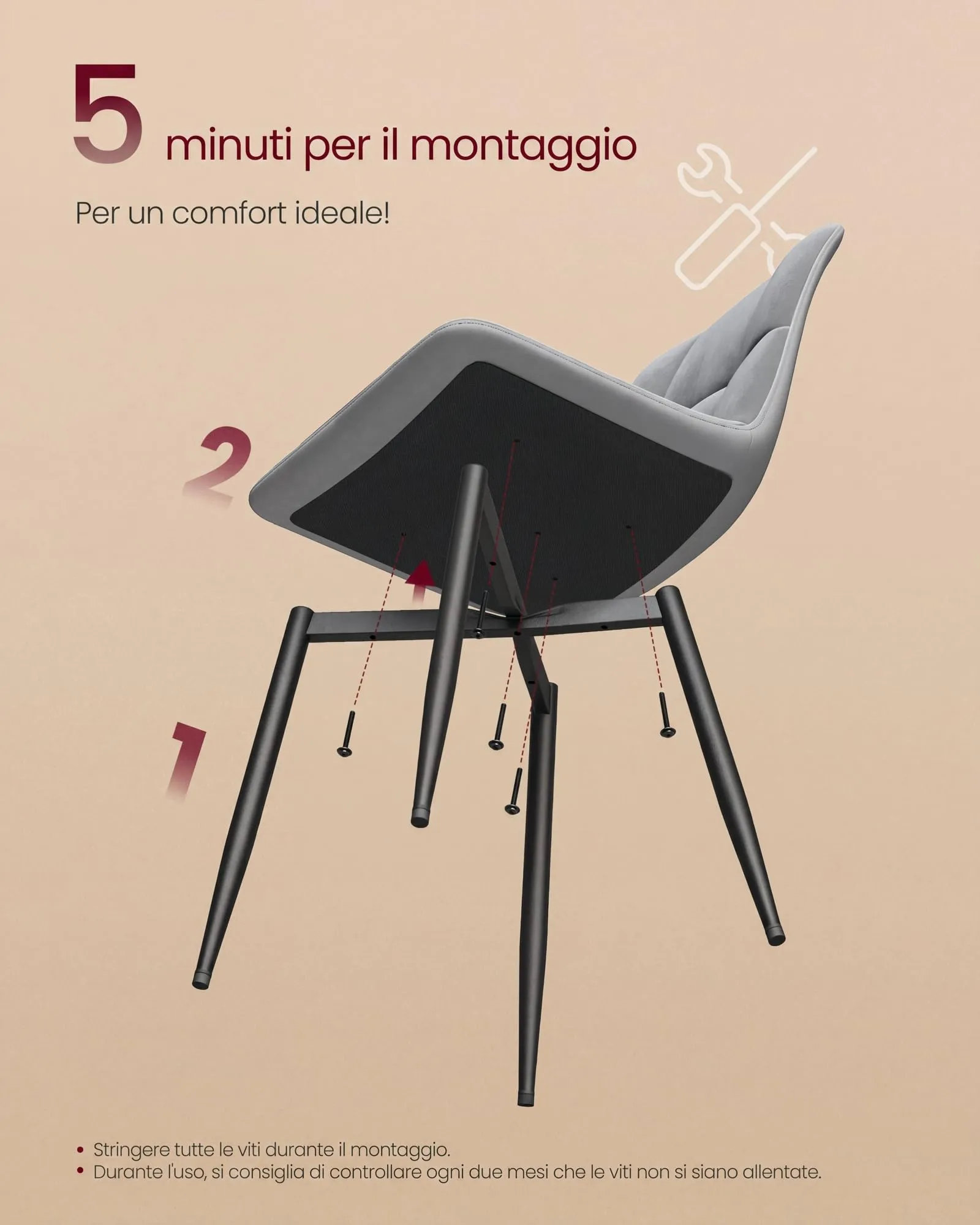 VASAGLE Sedie da Pranzo in Velluto, Set di 4, Grigio Ardesia KDC080GN01 - immagine 8