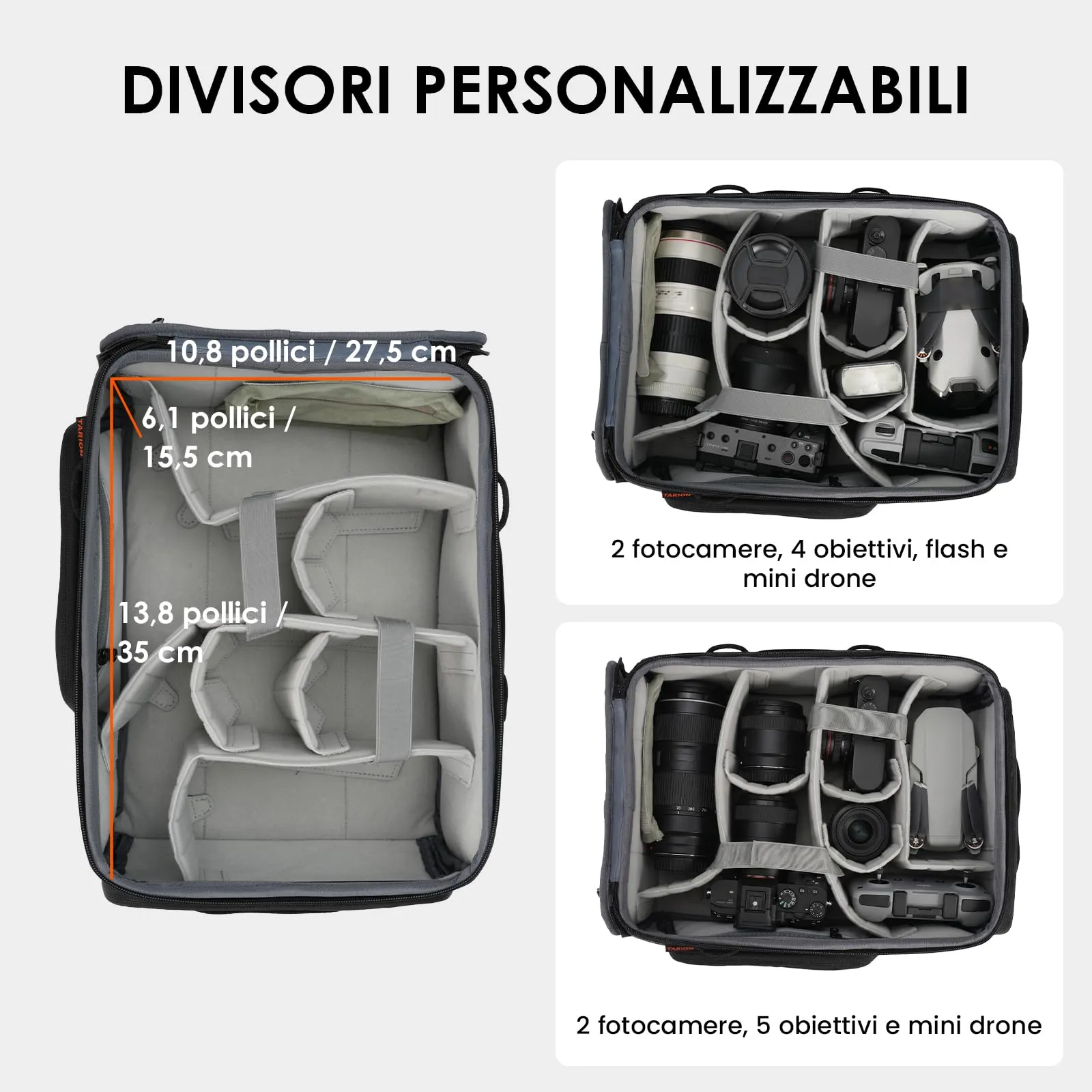 TARION Inserto Fotografico per Zaino Reflex e Obiettivi, M - immagine 2