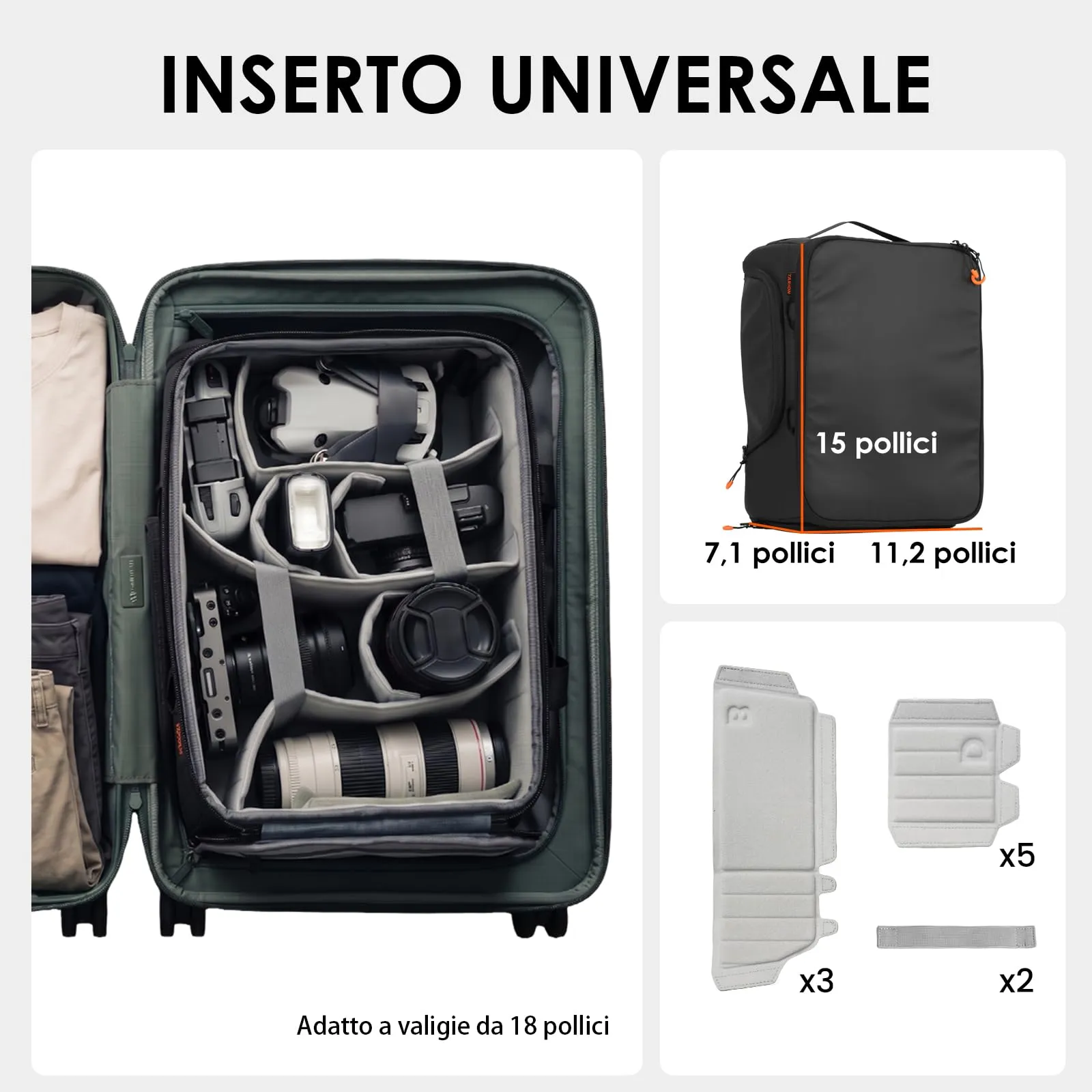 TARION Inserto Fotografico per Zaino Reflex e Obiettivi, M - immagine 3