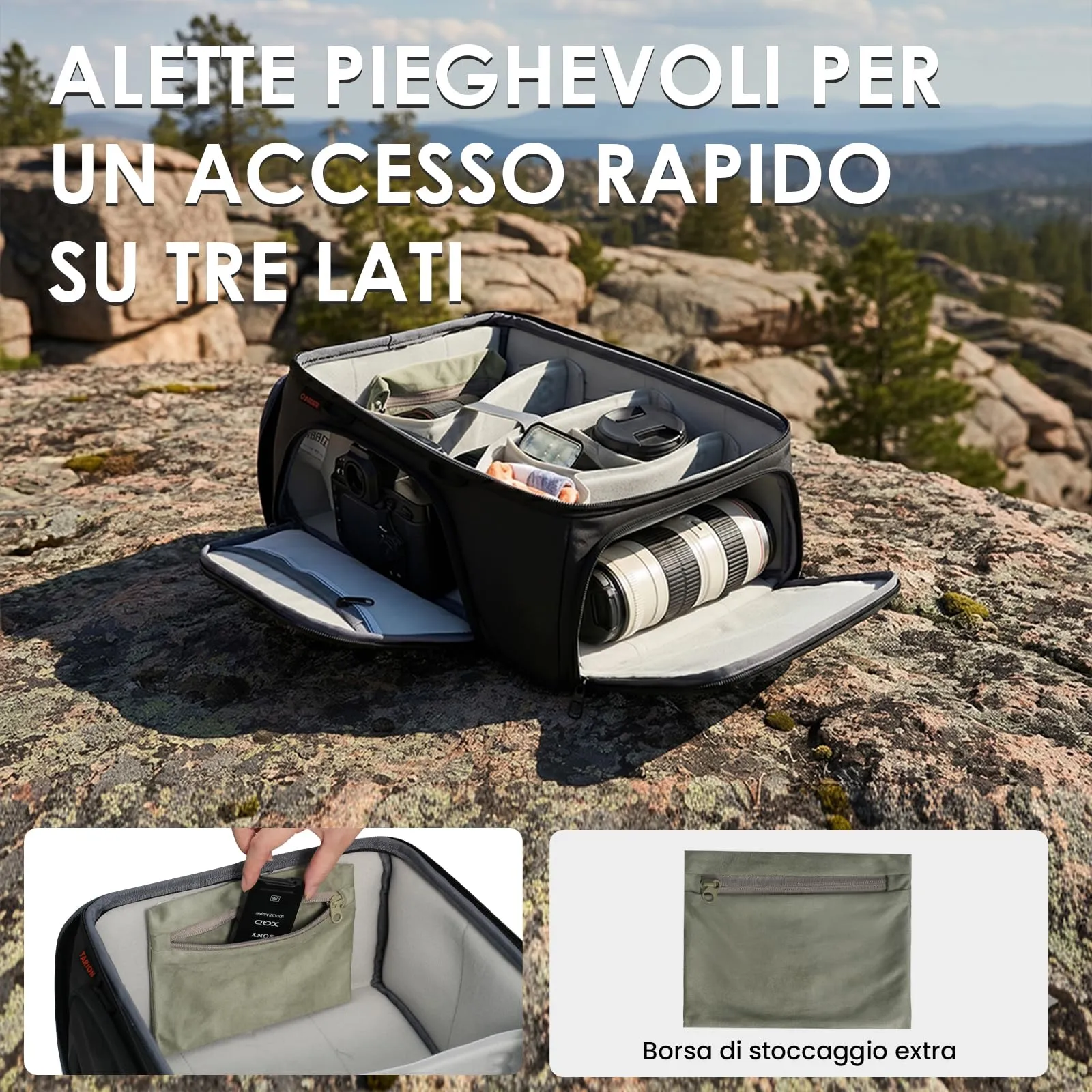 TARION Inserto Fotografico per Zaino Reflex e Obiettivi, M - immagine 4